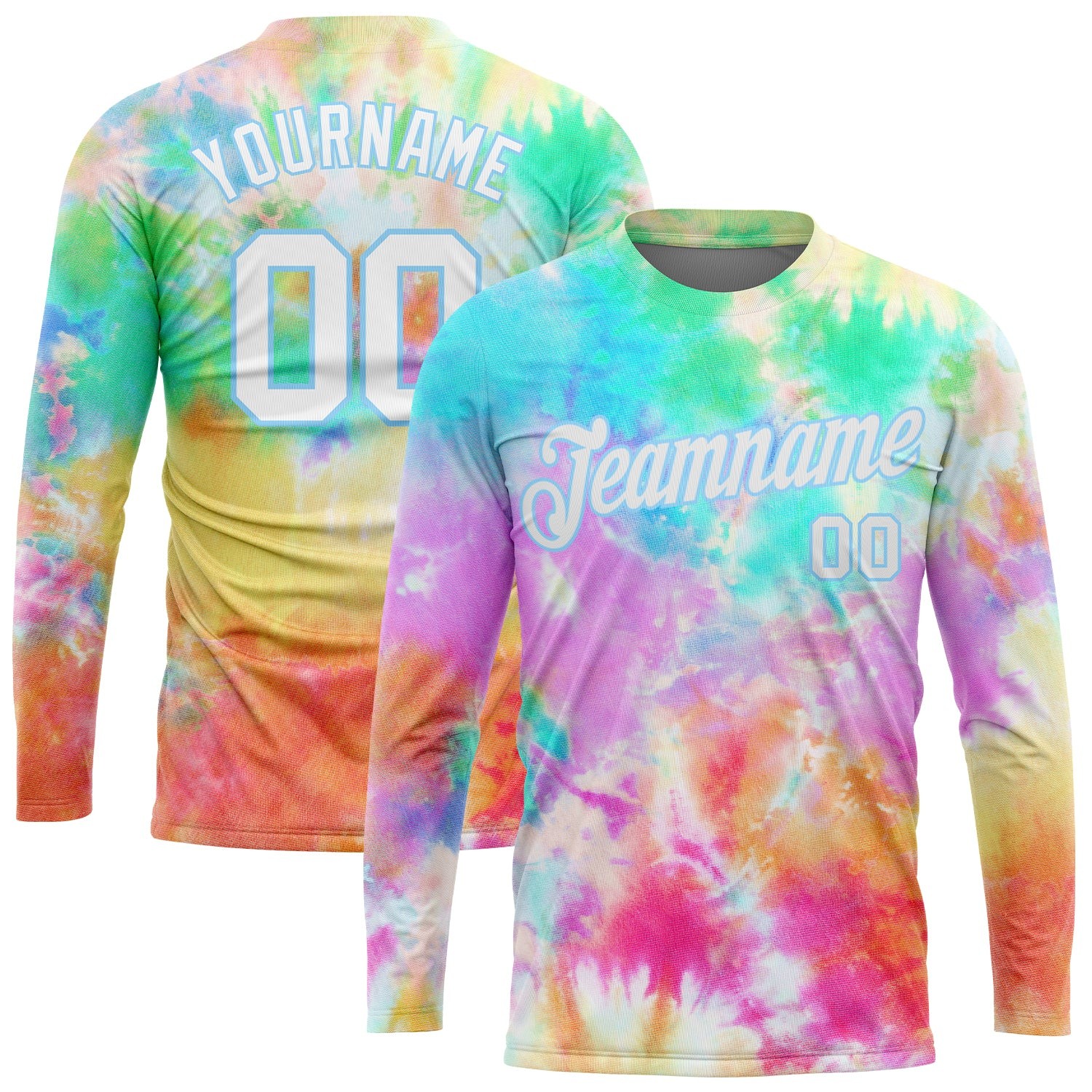 Custom Tie Dye White Light Blue 3D Long Sleeve T-Shirt Funny Art Gift Mens gallery