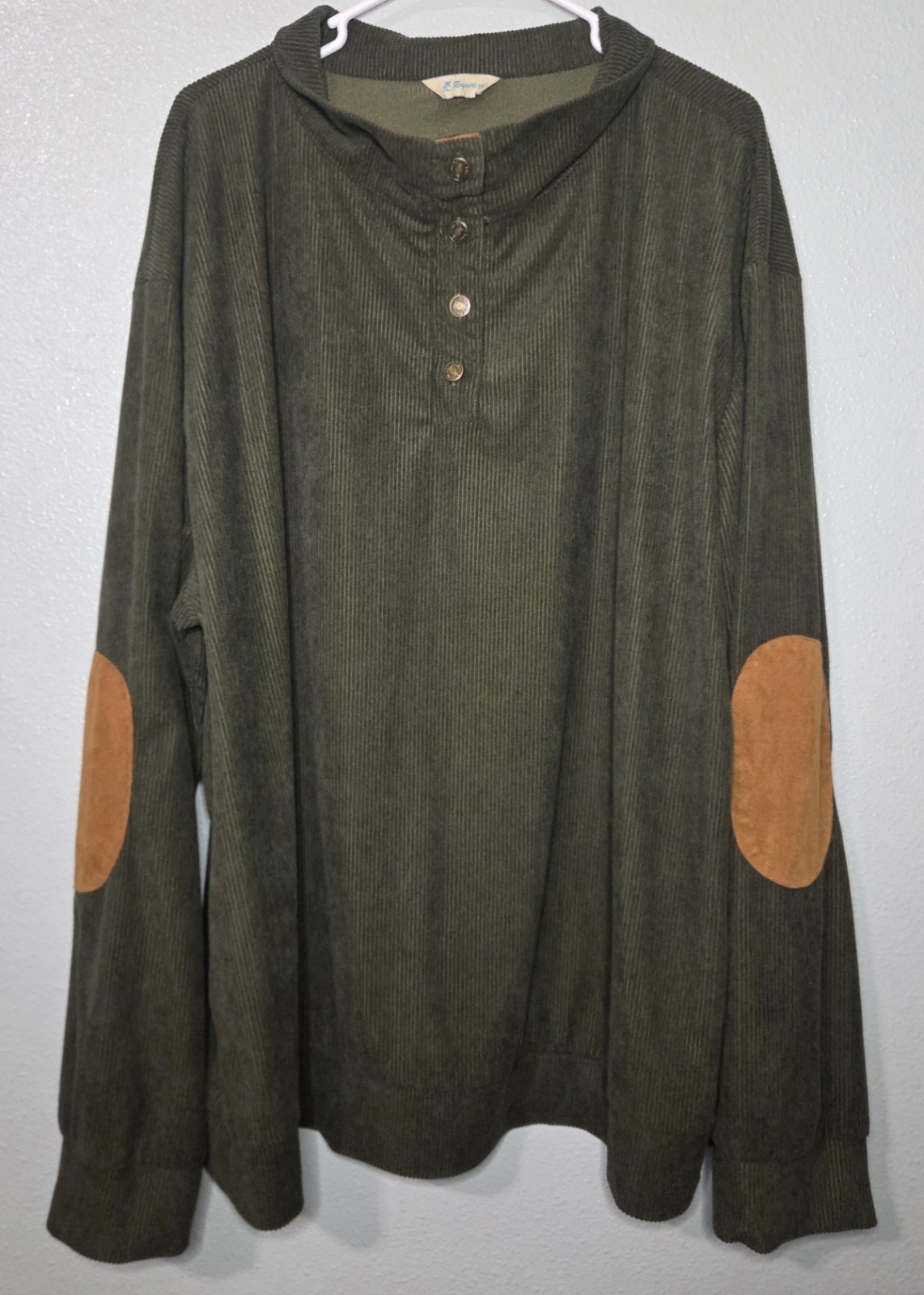 Rayaura Shirt Mens 3XL Corduroy Sweatshirt Stand Collar Pullover Elbow Patches gallery