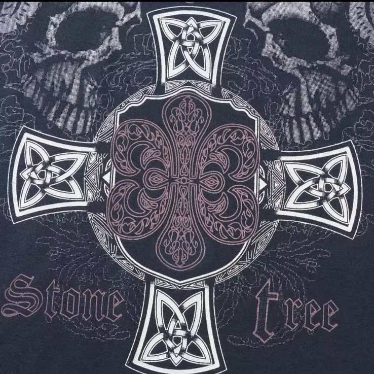 Black Skull Graphic Print Crew Neck Short Sleeve T-Shirt Unisex One Size gallery