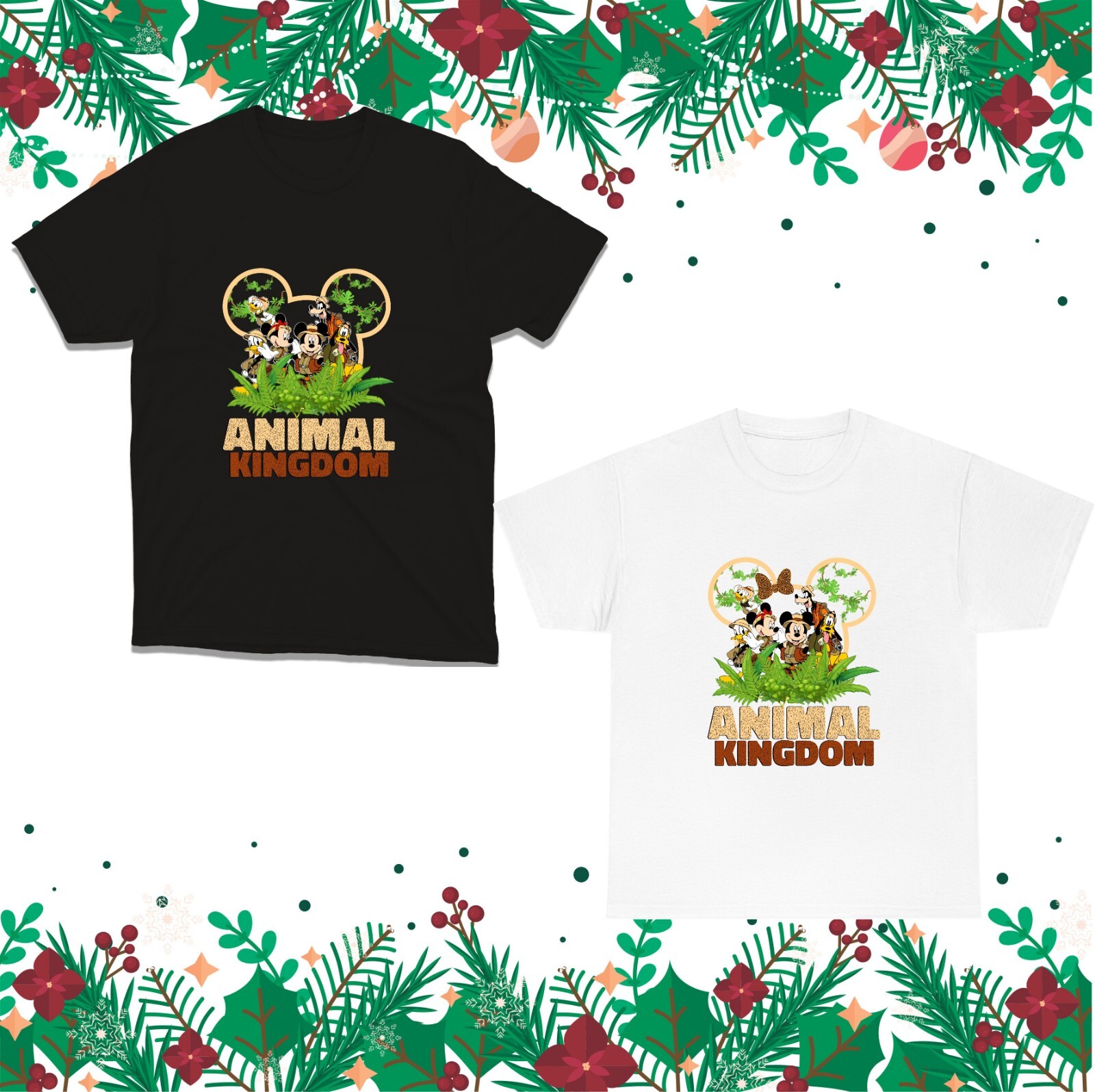 Animal Kingdom Mickey Minnie Mouse Couple Matching Pack Cartoons Xmas T Shirt
