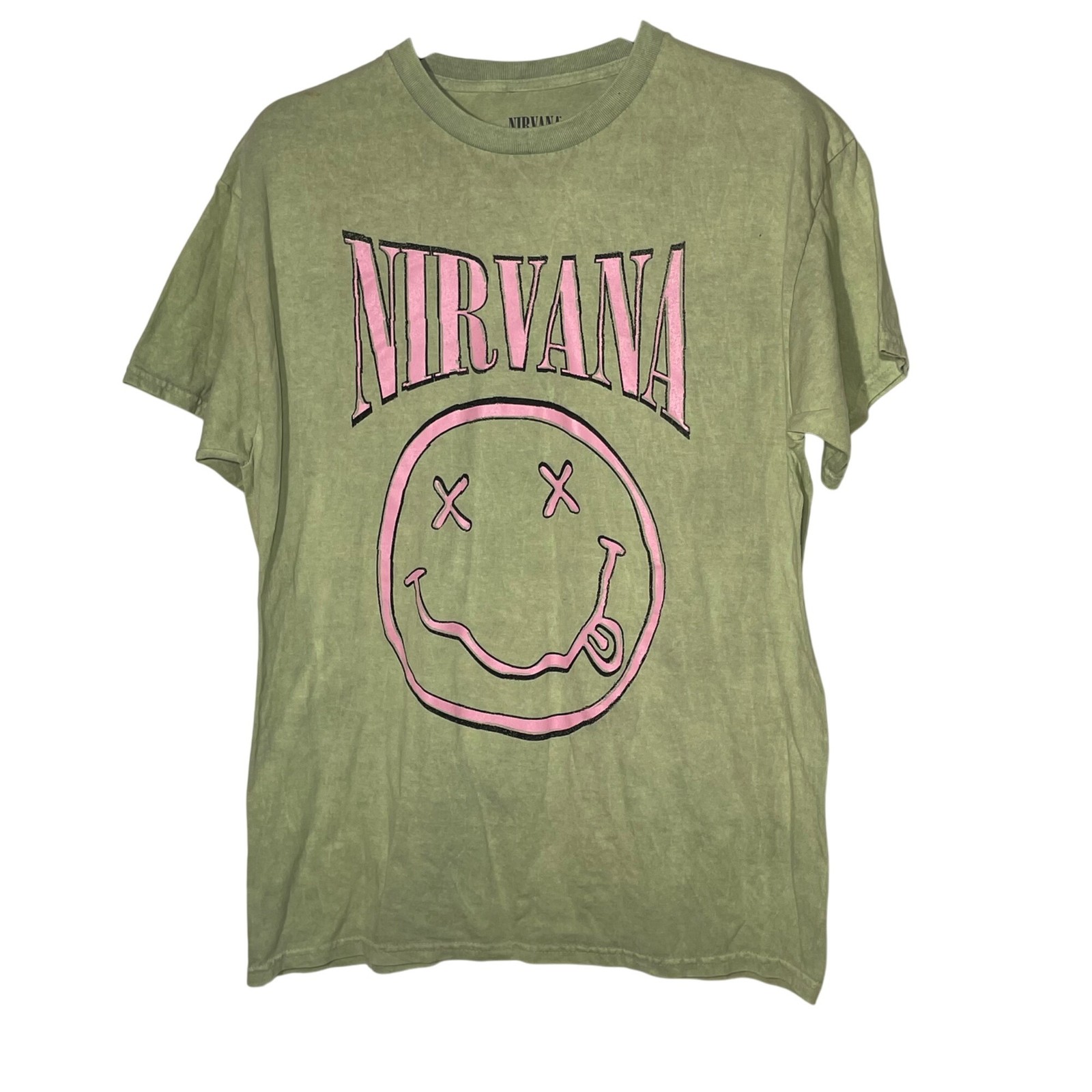 Nirvana Smiley Face Graphic T-Shirt Green Sz LG Cotton gallery