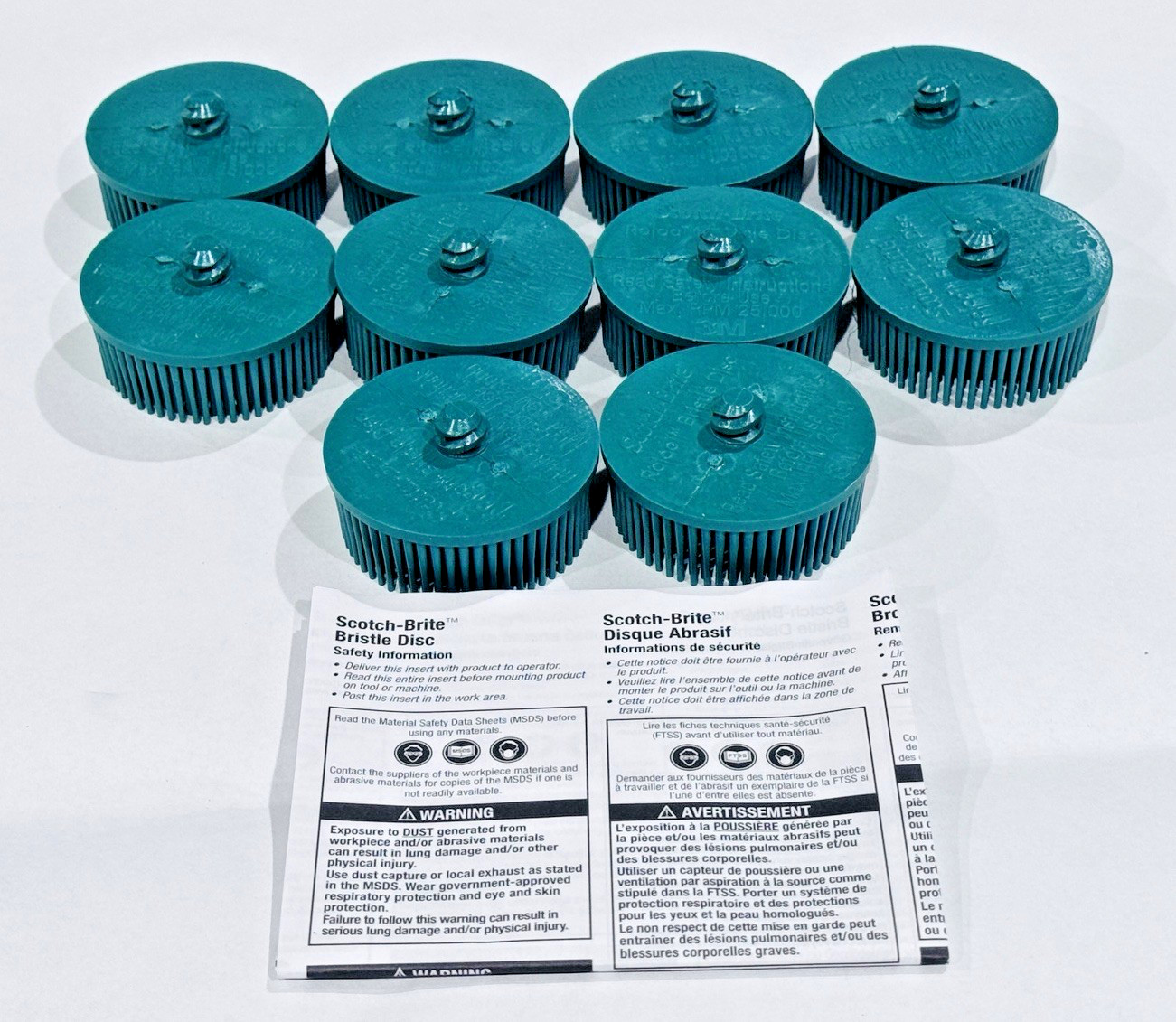 (10) 3M Scotch-Brite 2″ TR Roloc Ceramic Bristle Disc Brush 50X Coarse Green