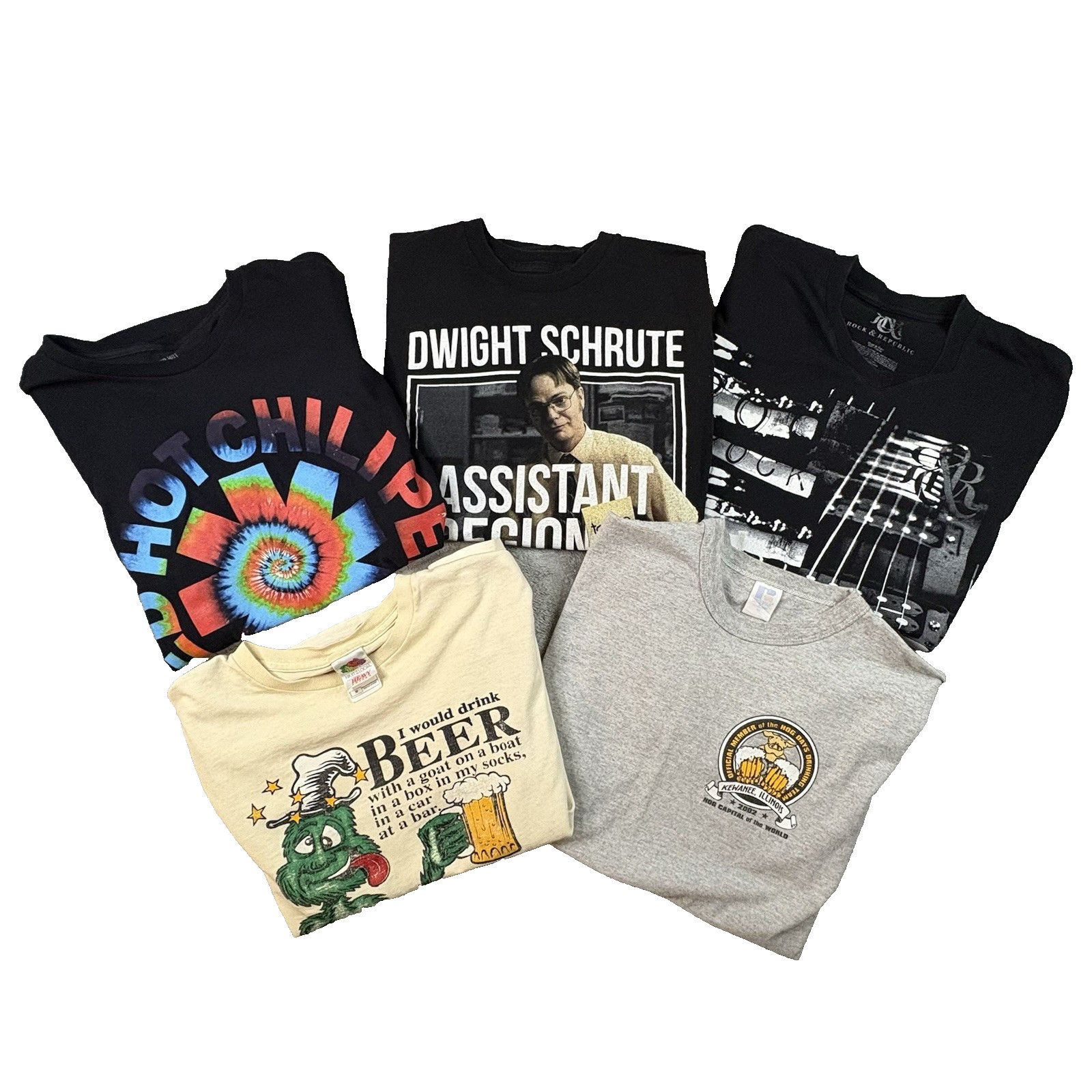 MIXED LOT OF 5 Men's M Various T Shirts Rock/Beer/Dwight Schrute SEE DESCRIPTION gallery