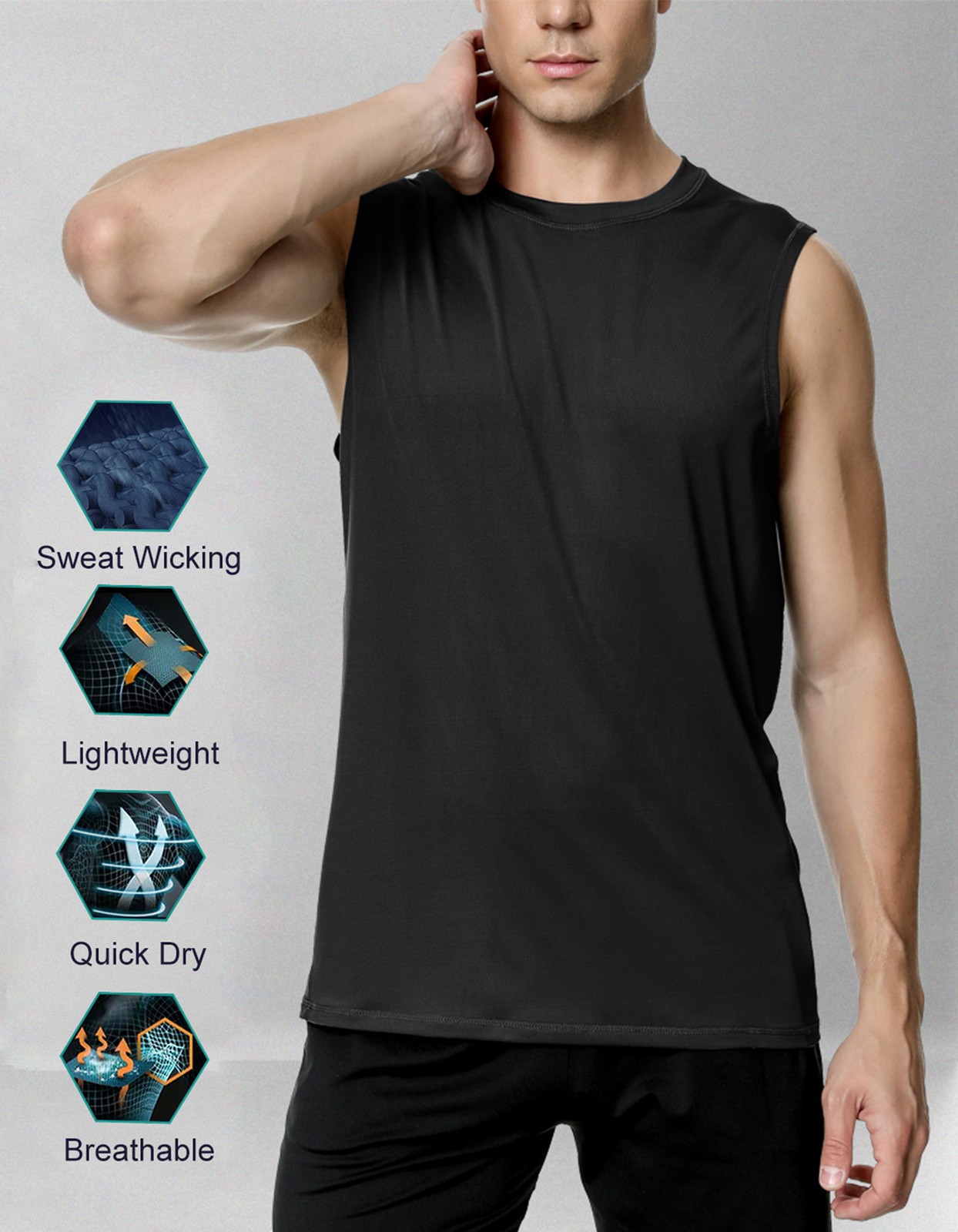 3Pack Men's Sleeveless Shirts Quick Dry Tank Top Workout Fitness Gym Sport Beach gallery