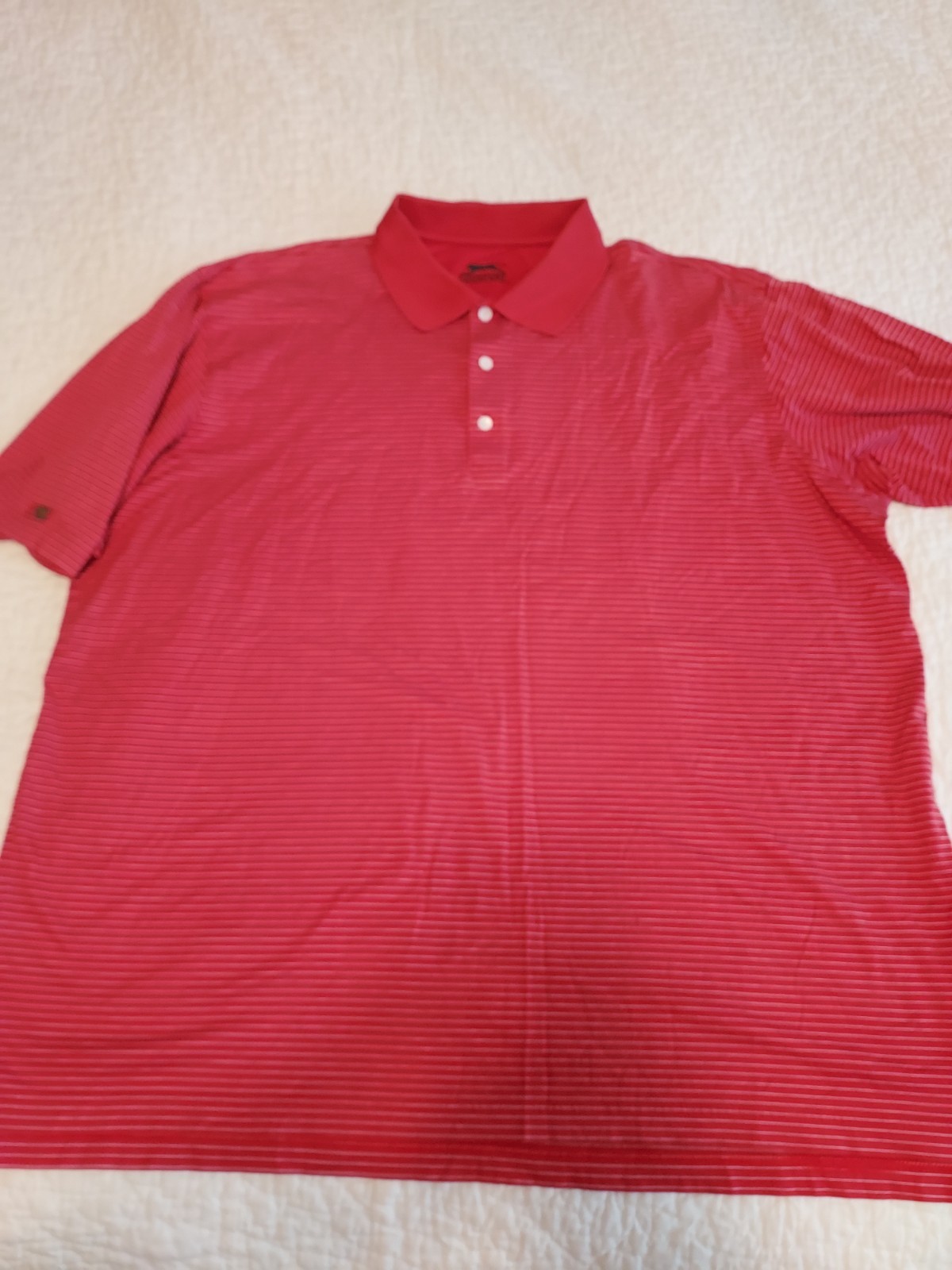 Slazenger Men’s Golf striped XL red shirt Polo EUC Cotton well made Metal logo