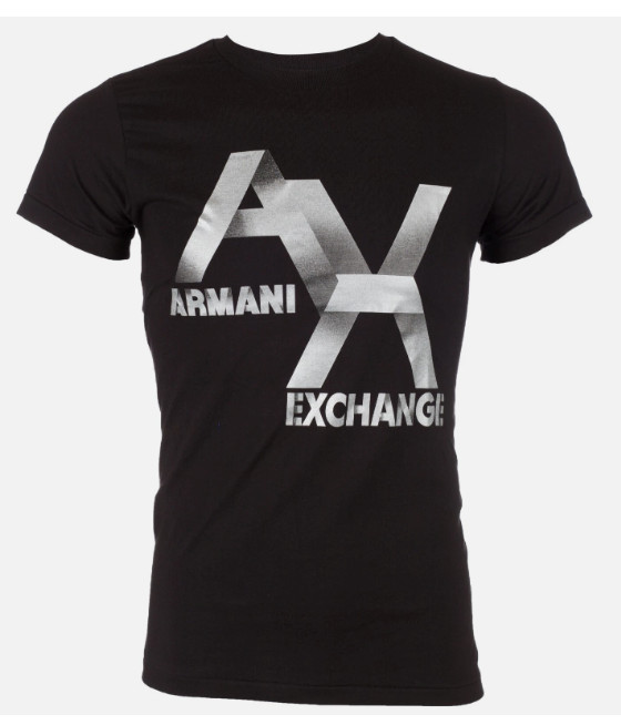 ARMANI EXCHANGE Black Silver AX LOGO Short Sleeve Slim Fit Designer T-shirt NWT gallery