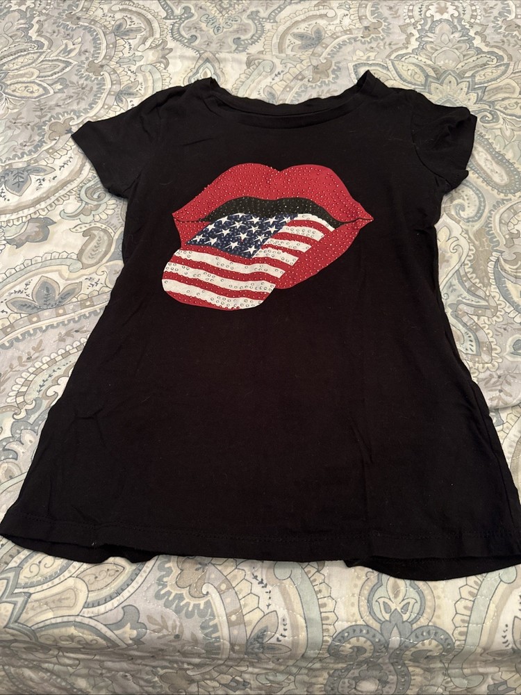 Therapy By Land Crawford Black Rolling Stones Flag Tongue And Lips Tee Shirt