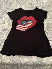 Therapy By Land Crawford Black Rolling Stones Flag Tongue And Lips Tee Shirt