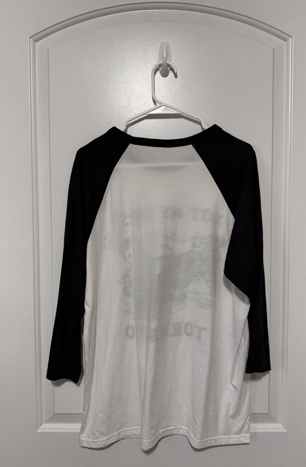 Handmade Men's White/Black Graphic Crew Neck 3/4 Sleeve Cotton Raglan T-Shirt XL gallery
