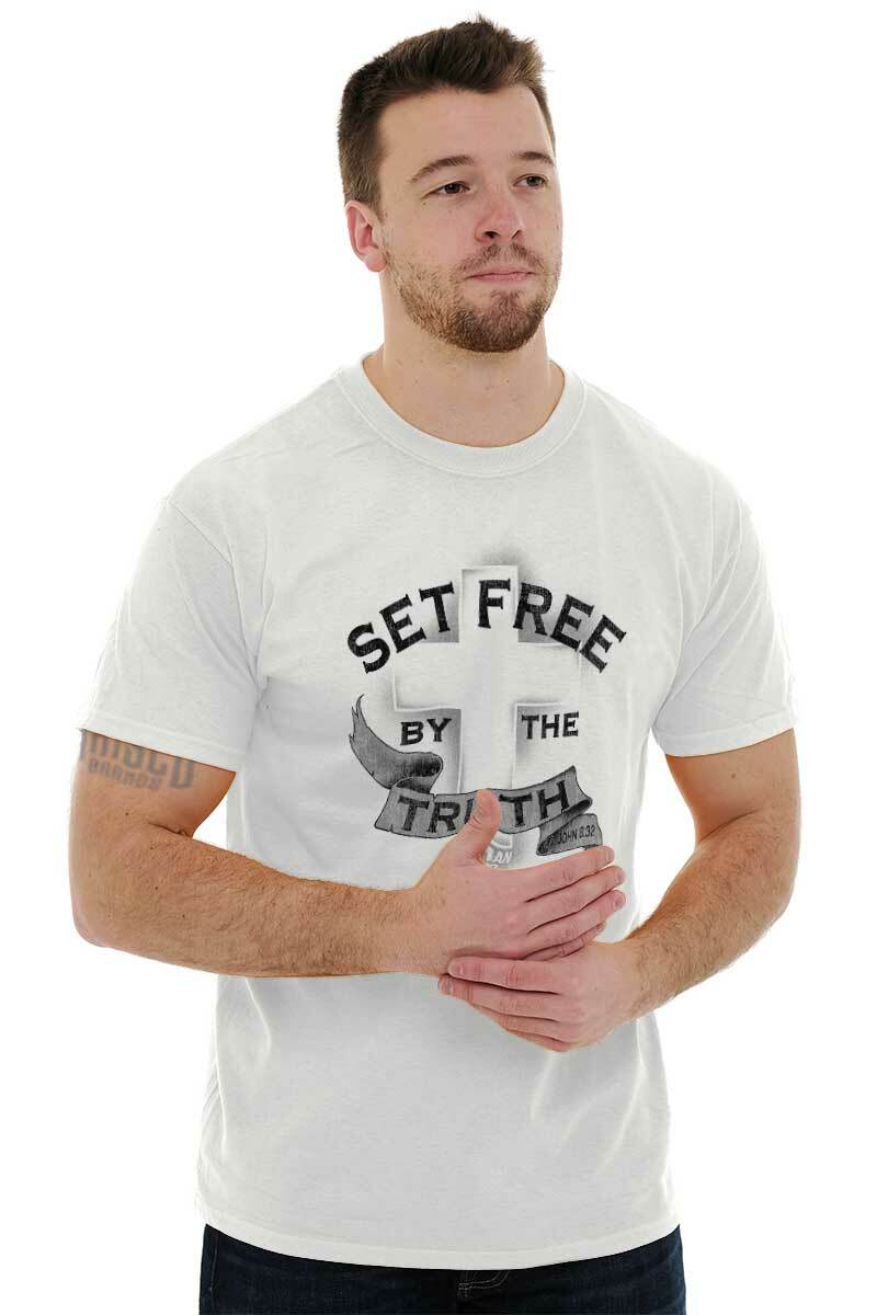 Christian Strong Set Free By The Truth Cross Womens or Mens Crewneck T Shirt Tee gallery