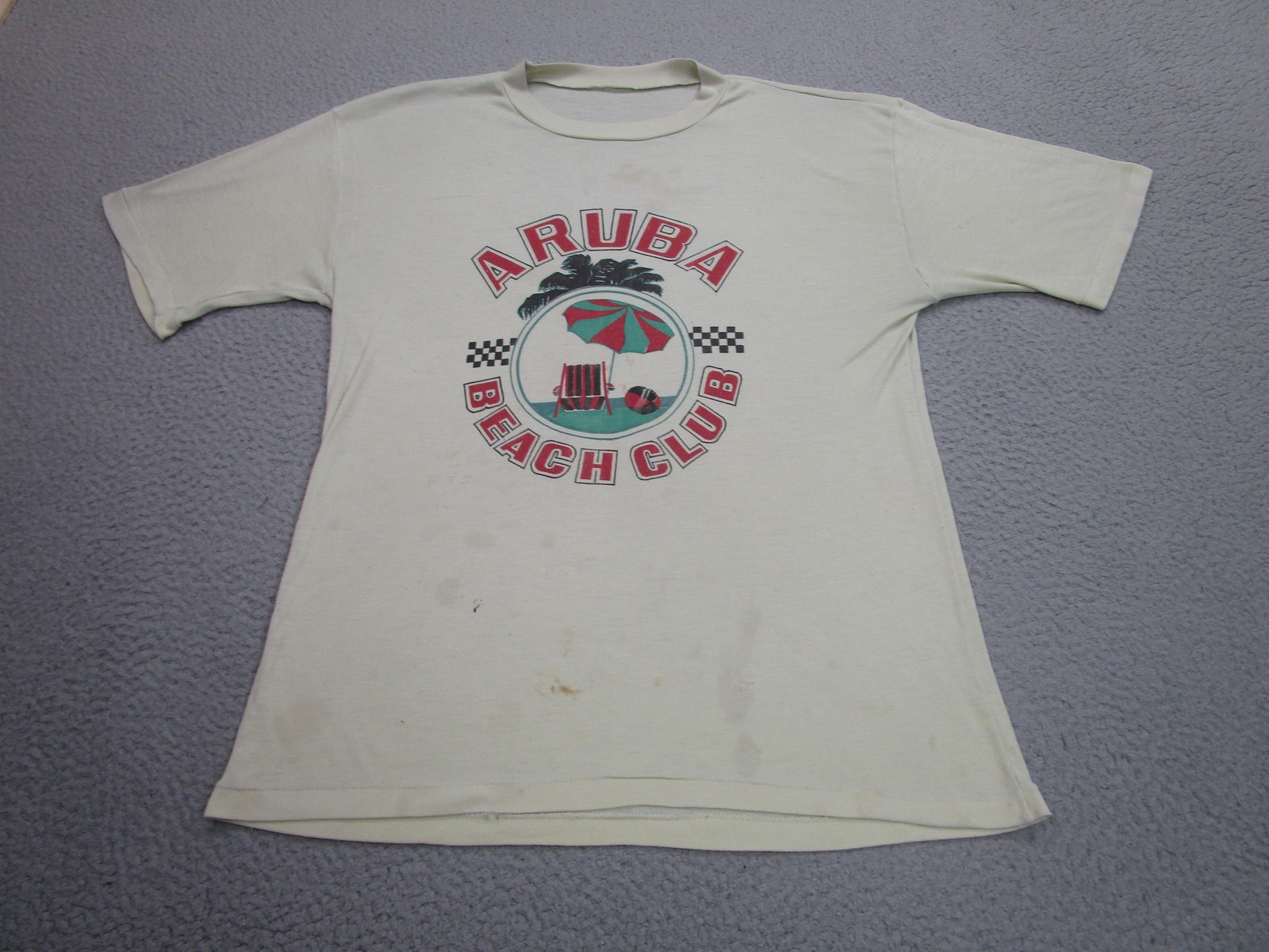 Vintage Aruba Beach Club Shirt Mens L Grunge Tourist Beach 80s Paper Thin