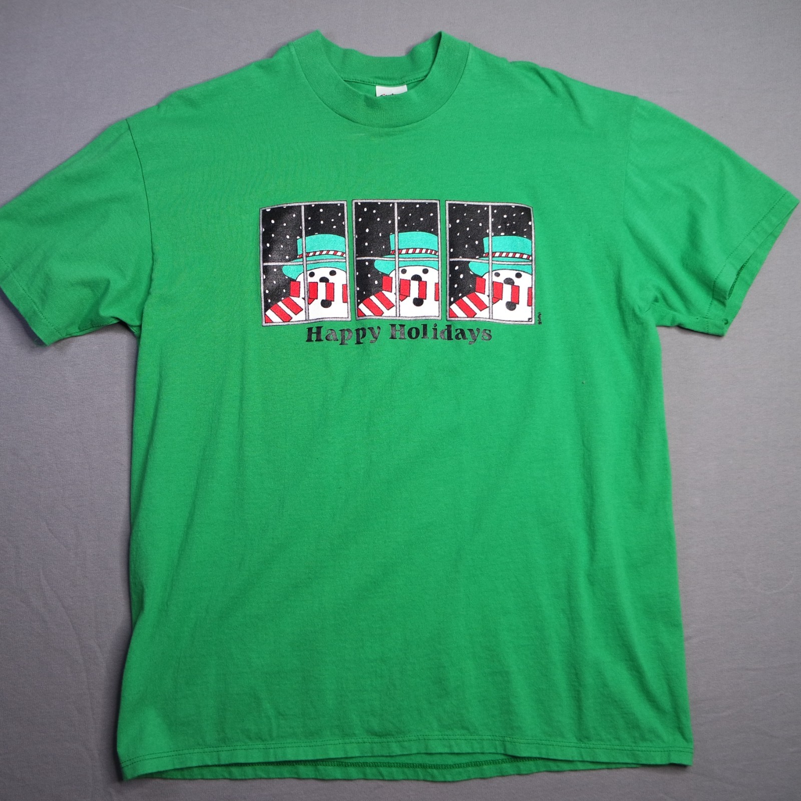 Stedman Super Hi Cru Cotton T Shirt Christmas Single Stitch Mens XL Green USA