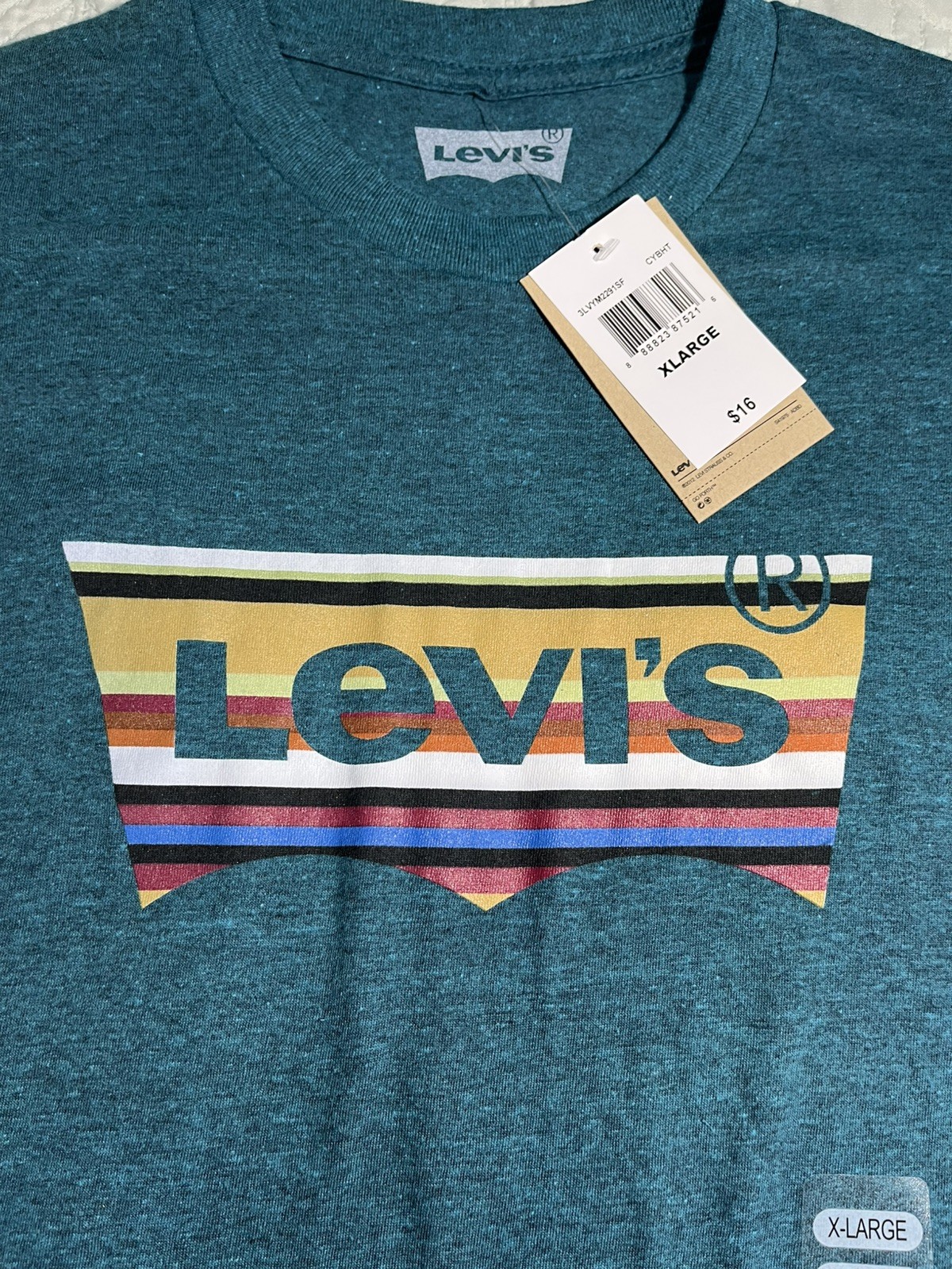 Levi’s Short Sleeve Logo T Shirt – XL- Dark Teal Blue Green 50 cotton 50 poly