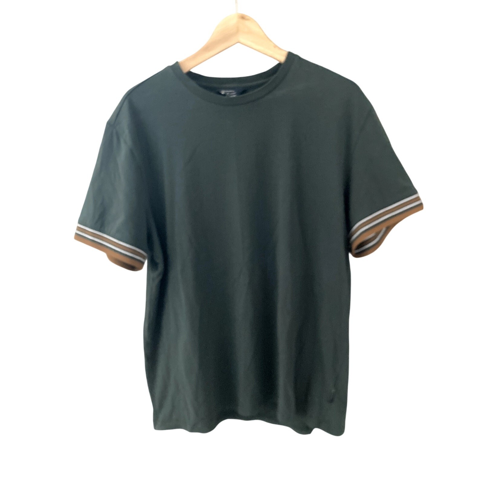 Ben Sherman Men’s Contrast Rib Knit Cuff T-Shirt Green Large