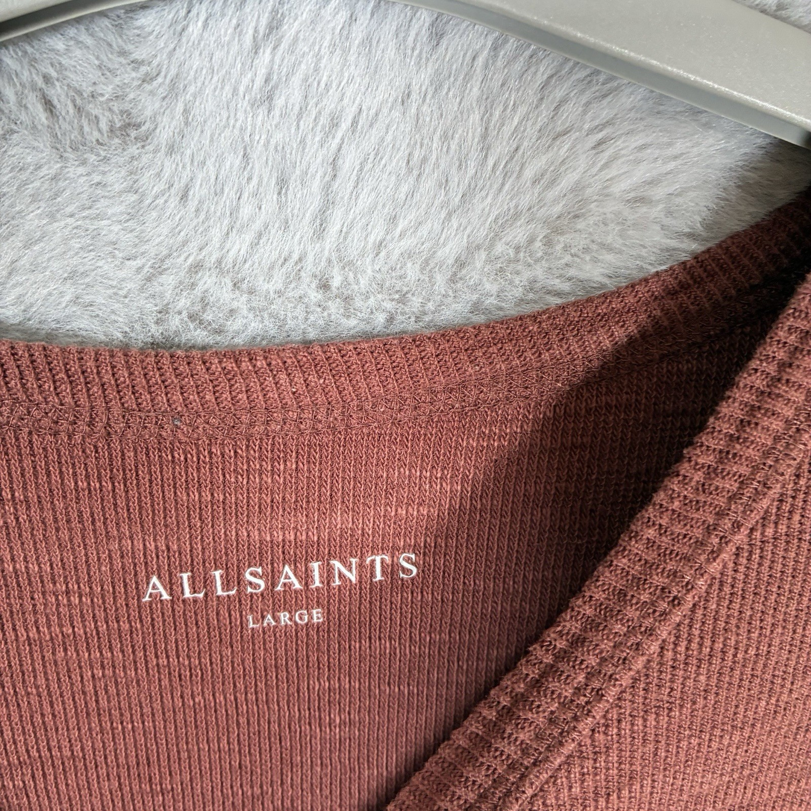 AllSaints ESUM T-Shirt Mens Large Brown Woven Cotton Short Sleeve Crew gallery