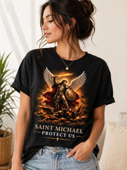 Saint Michael Arcangel T-shirt Burning Owl Graphic Shirt / Saint Michael Tshirt