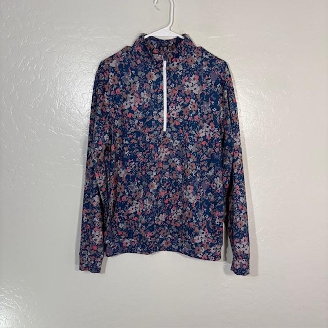 Waggle Sweater Mens Small Navy Floral Quarter Zip Pullover Golf Top Athletic
