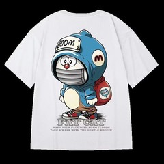 Doraemon Anime Oversized T Shirt Men Streetwear Graphic Tee Free Ship