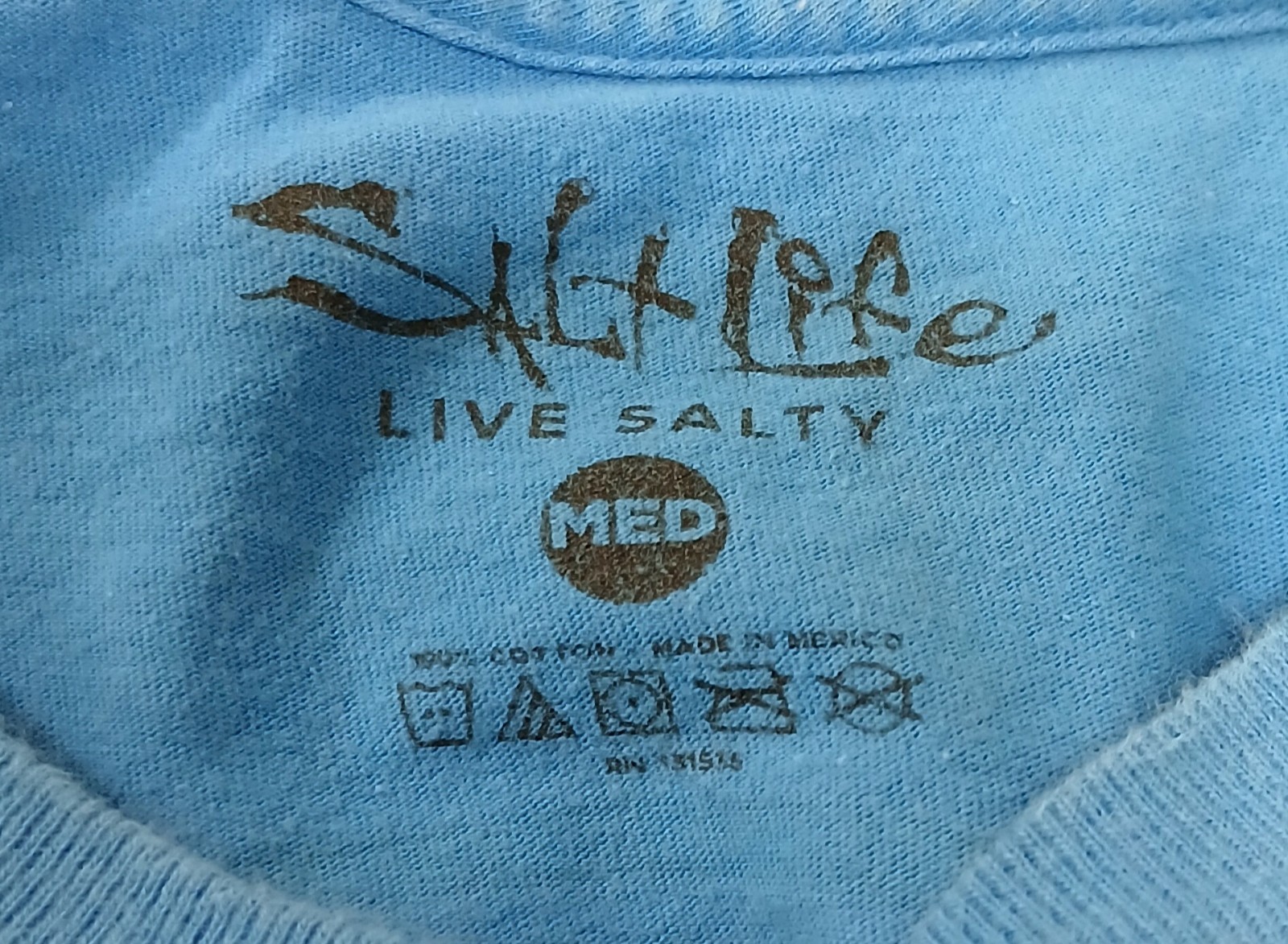 Salt Life Crab Graphic Tee Mens M Blue Beach Pocket Double Sided gallery