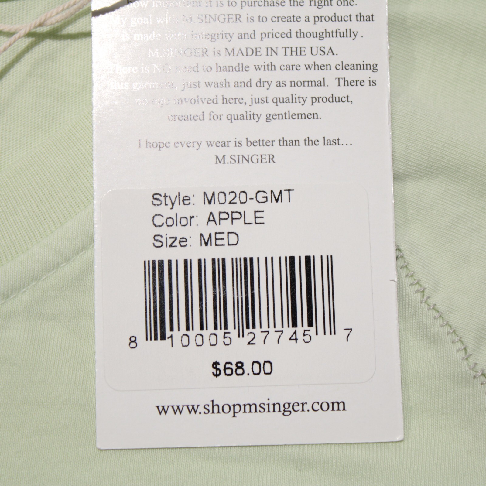M. Singer NWT Short Sleeve Henley T-Shirt Size Medium in Apple Green 100% Cotton gallery