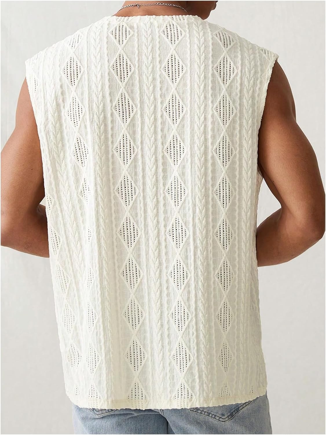 Men's Hollow Out Notch V Neck Tank Top Textured Sleeveless Summer Shirt Breathab gallery