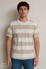 CSG Men’s Size Medium Beige White Stripe Casual Crew Neck Tee