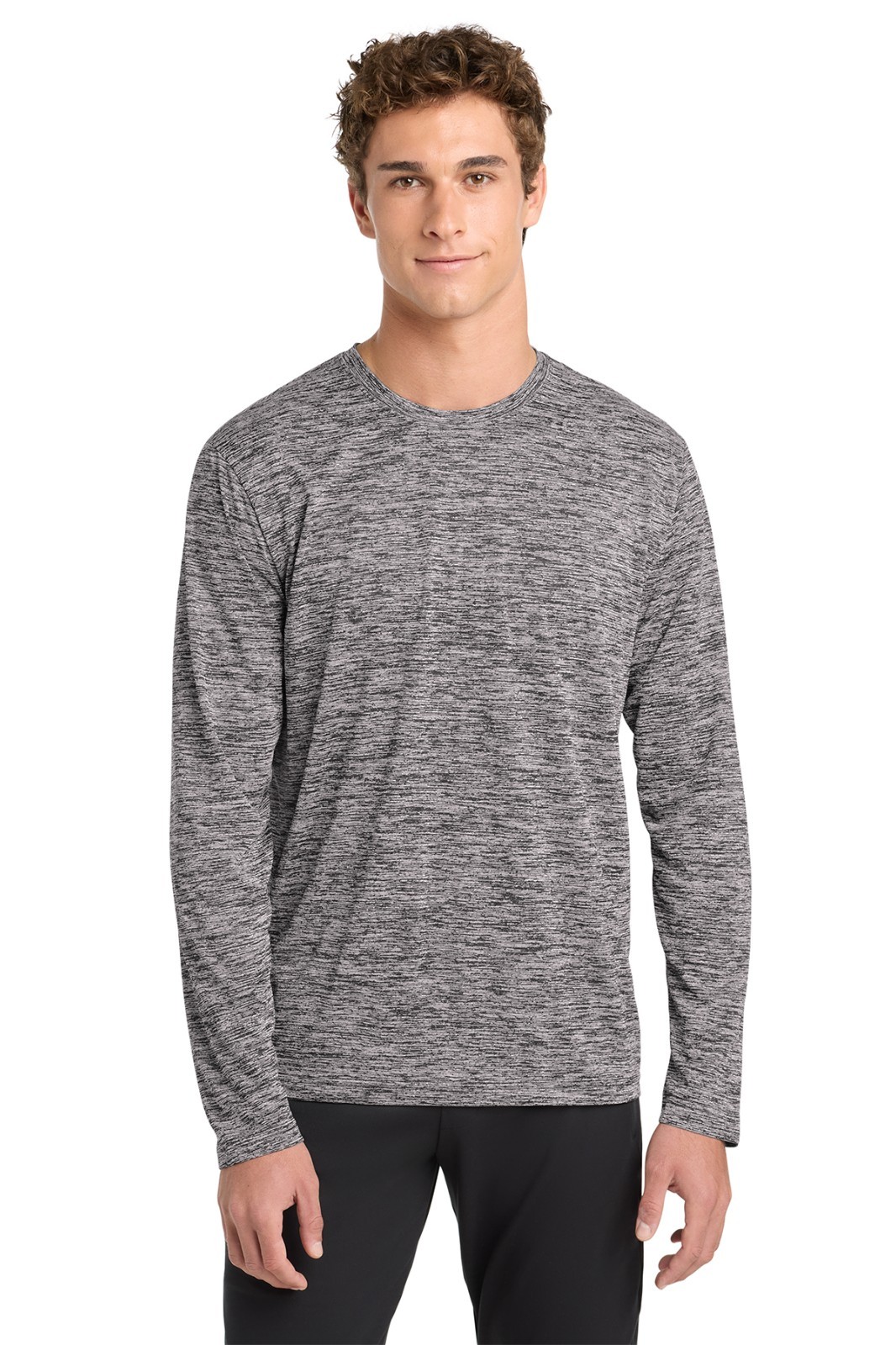 Sport-Tek Mens PosiCharge Long Sleeve Black Electric Heather Tee ST390LS size XL gallery