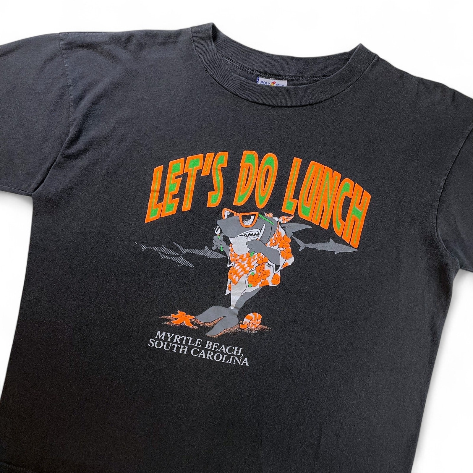 Vtg 80s Shark Lets Do Lunch Myrtle Beach Tee Neon Funny Sunglasses Single Stitch