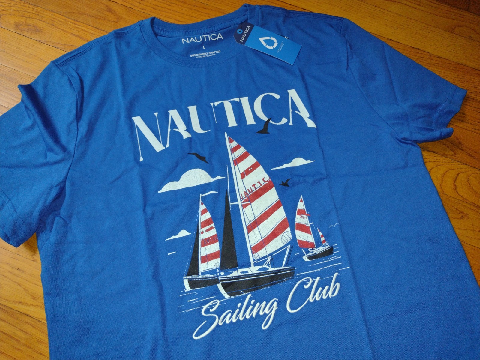 NWT, $35. MSRP, Mens Nautica Cotton Blend Graphic T-Shirt, Blue