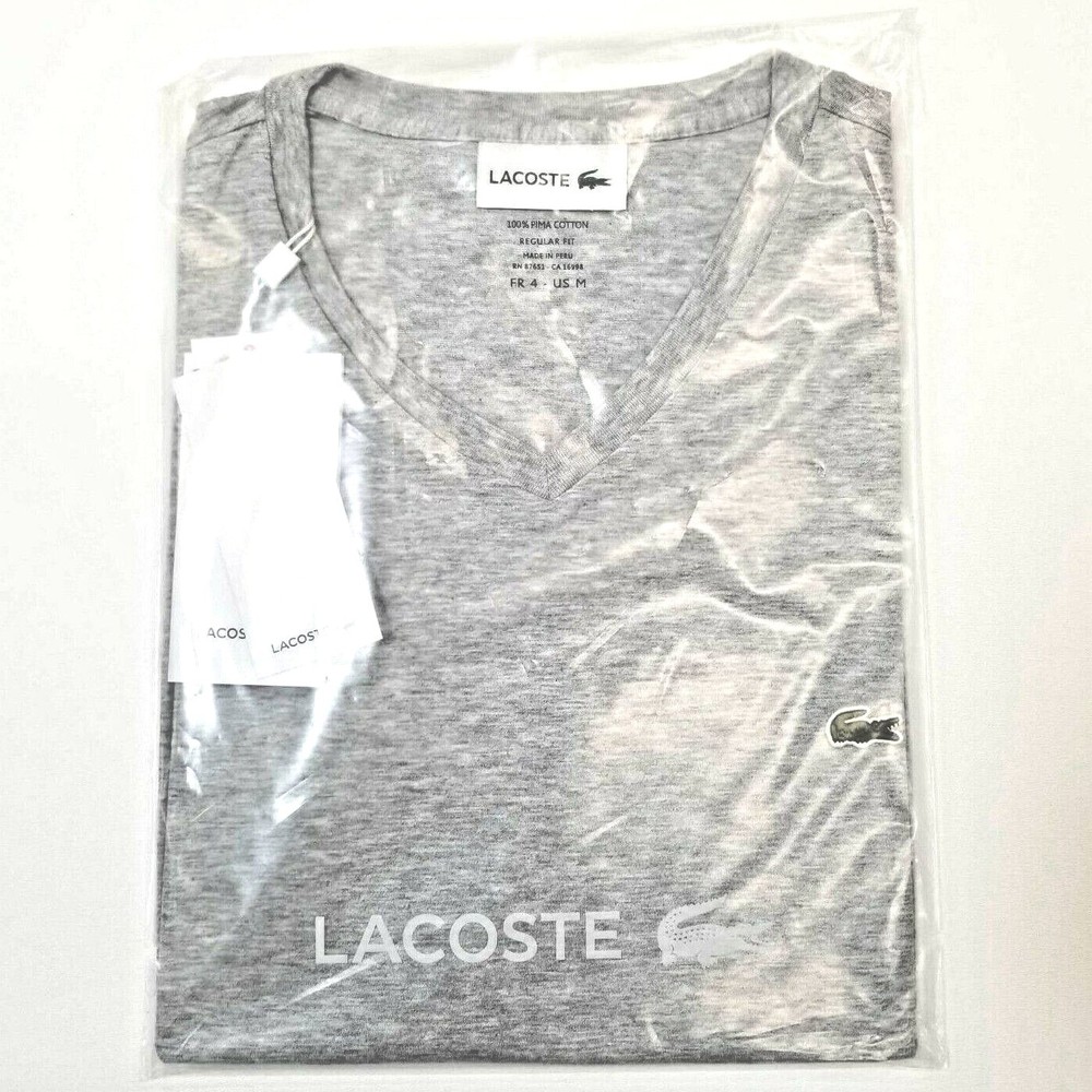 *NEW* Men Lacoste V-Neck Pima Cotton Jersey T-shirts Grey (TH6710 CCA)