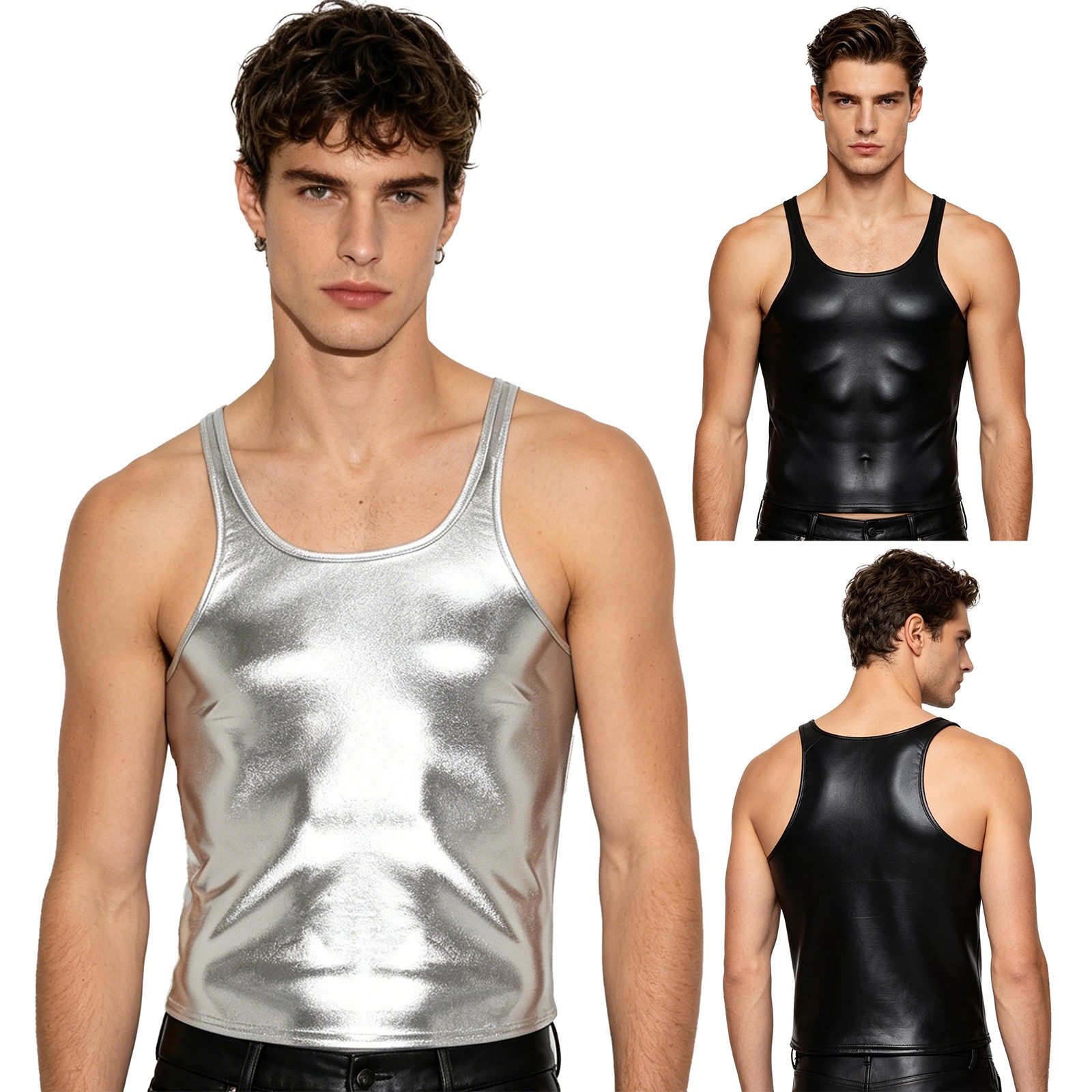 Men Vest Show Sports Casual Tank Singlet Shirt Wet Look Disco Bodybuilding Top gallery