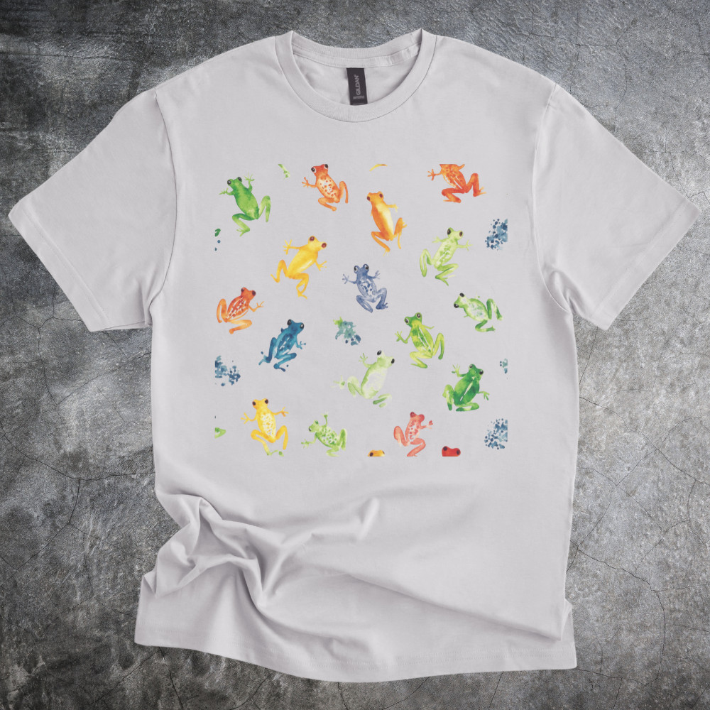 Frog Pattern Shirt Color Amphibian Artwork Tshirt Cotton Crewneck Light Gray gallery