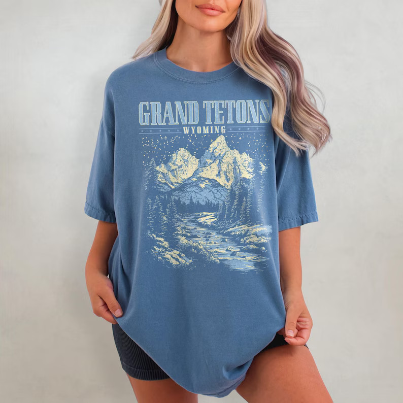 Grand Tetons Mountains Comfort Tee Nature Outdoors Hiking Camping Souvenir gallery
