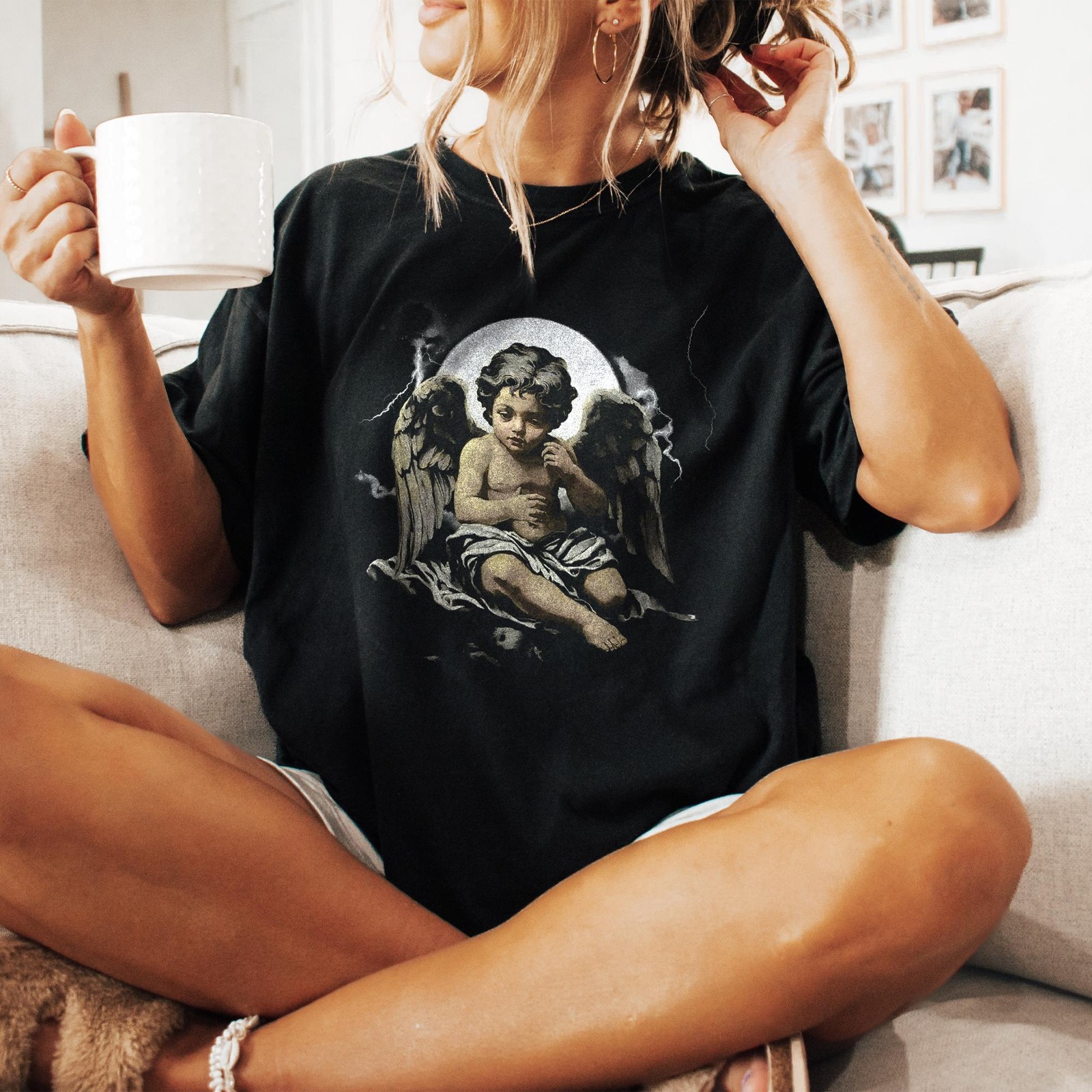 Vintage Praying Baby Angel Shirt Catholic Christian Cherub Graphic Tee gallery