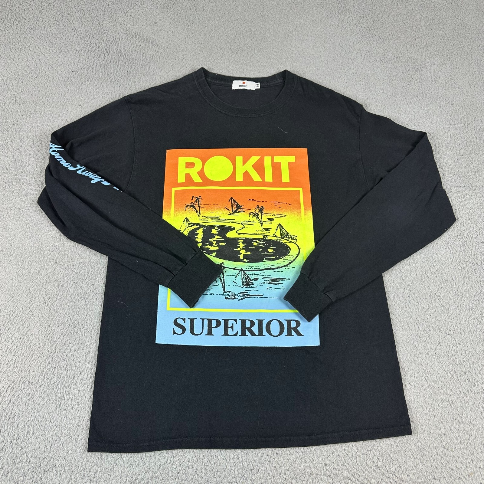 Rokit Superior Shirt Mens M Black Long Sleeve Crew Neck Trendy Pullover