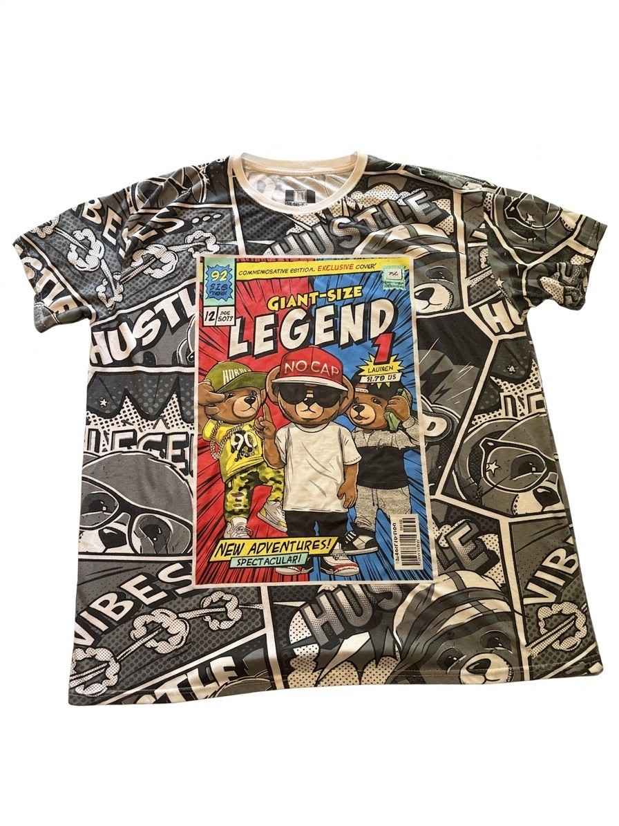 Hustle Legend Bear Graphic T-Shirt Bailey Apparel Comic OG Sz XL 18/20 Youth
