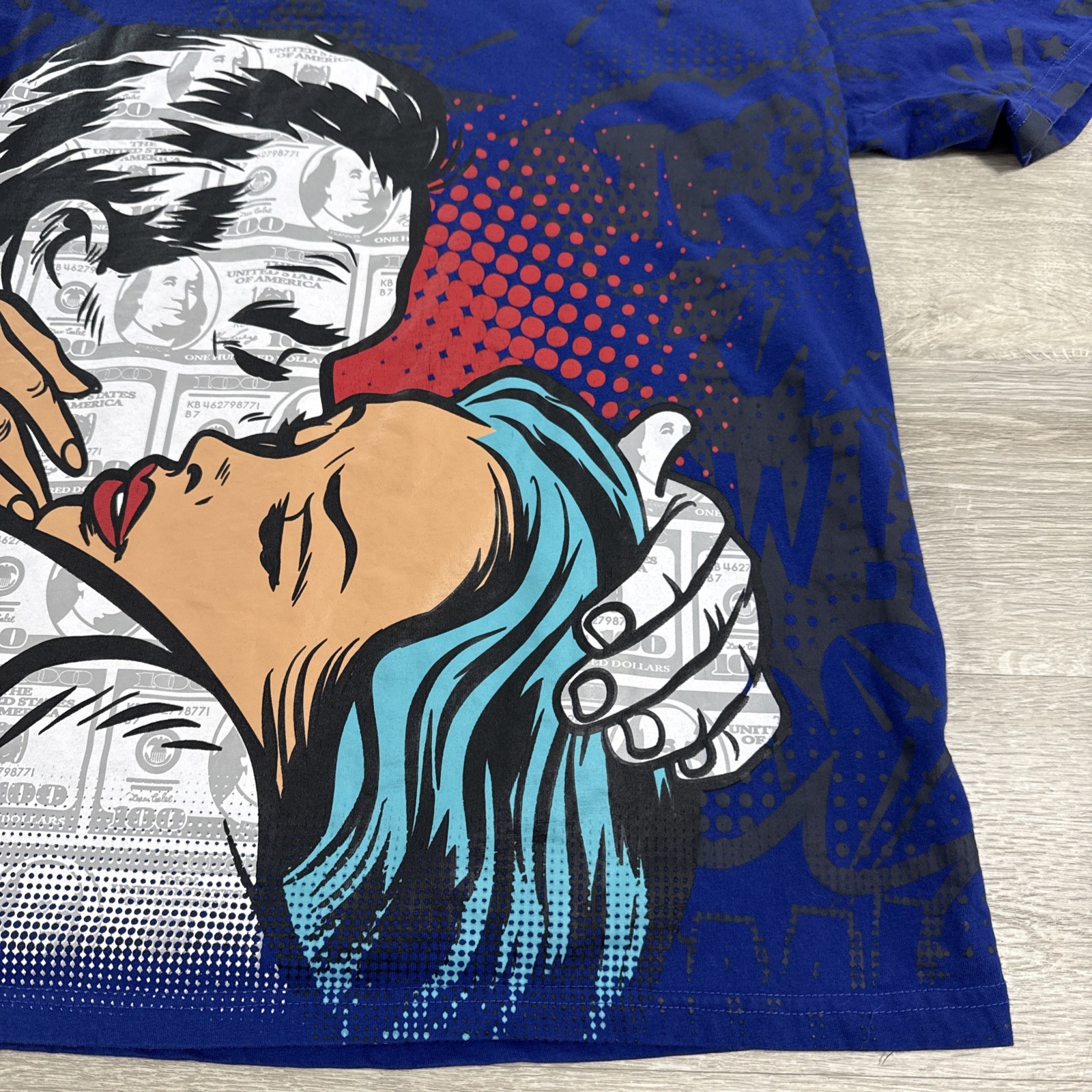 Contender True Love Shirt Blue Pop Art Money Print Tee Men’s Large gallery