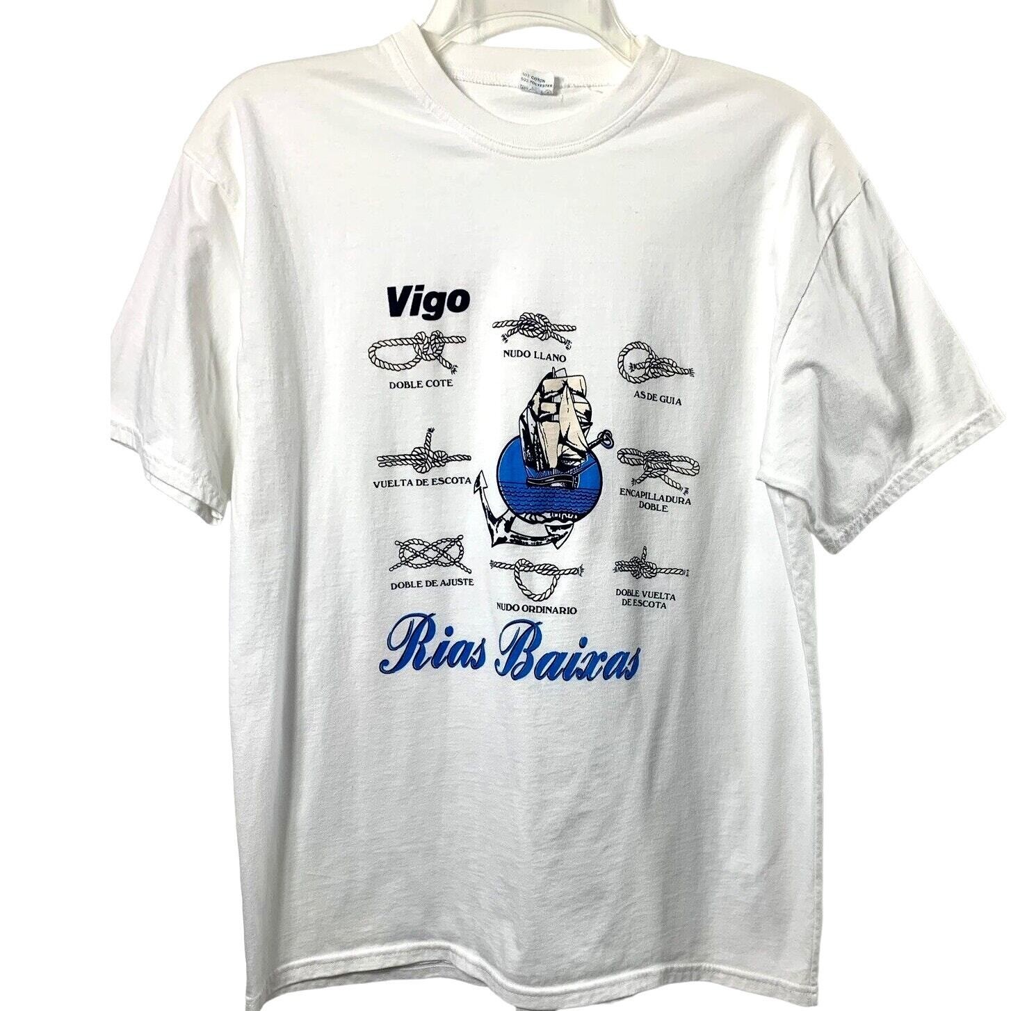 Sailing Knots T Shirt Unisex Medium White Nautical Sailboat Rias Biaxas Spain