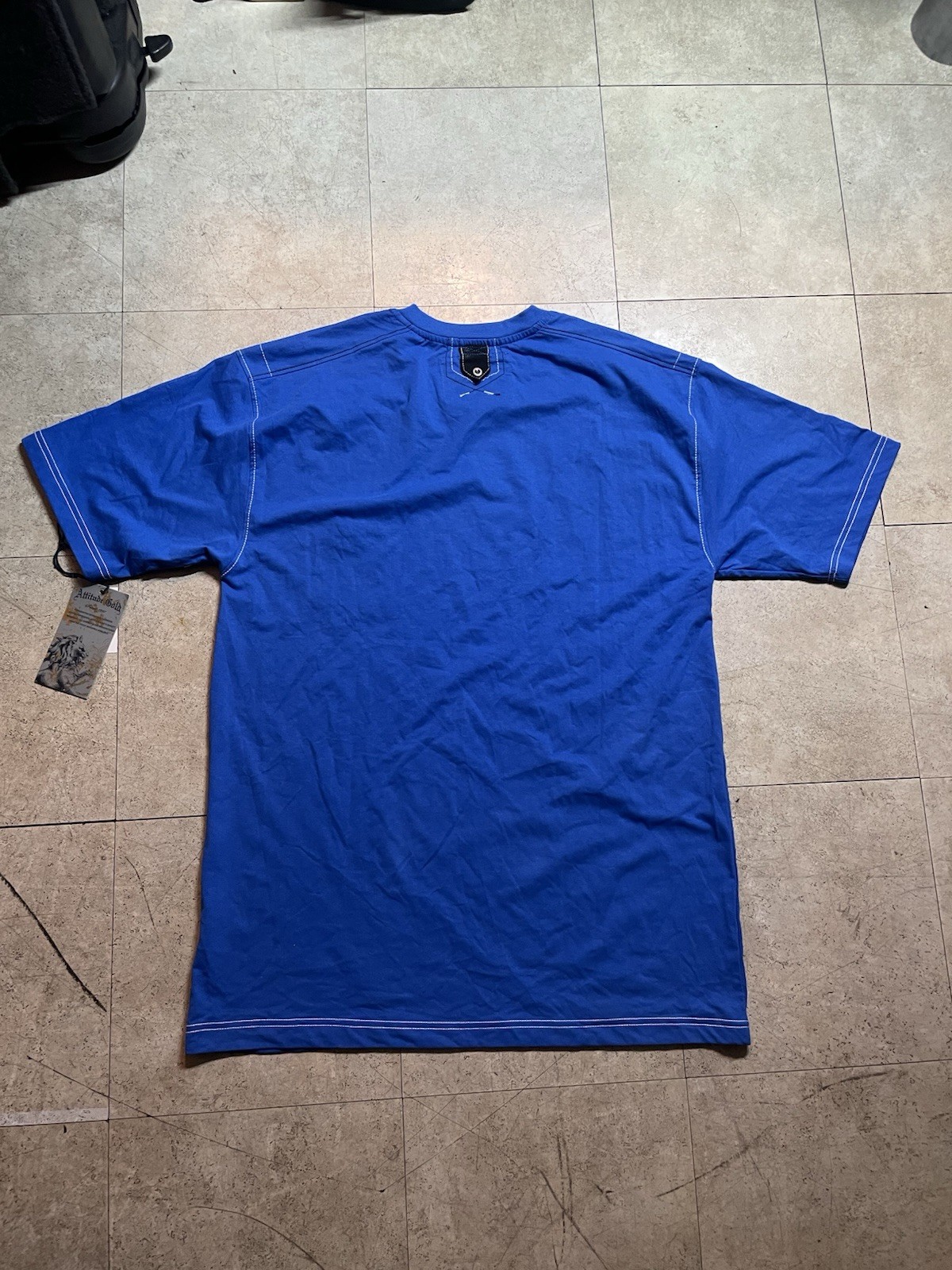 Attitude Gold Shirt Mens 3XL Blue Pocket Buttons Y2K Short Sleeve V-neck NWT gallery