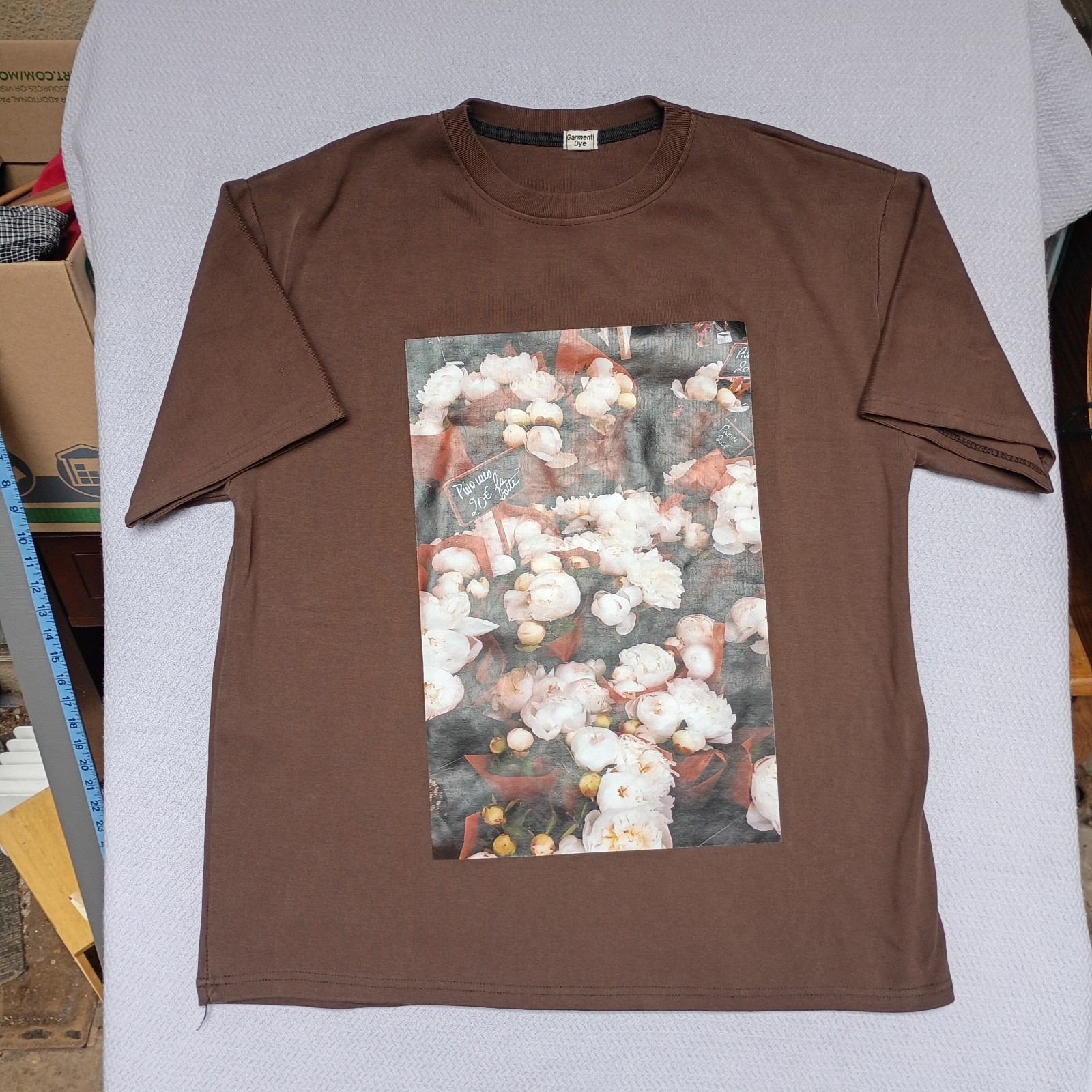 Garment Dye Woman's Brown T-shirt Floral Art to Wear Thick Fabric No Size Fits M gallery