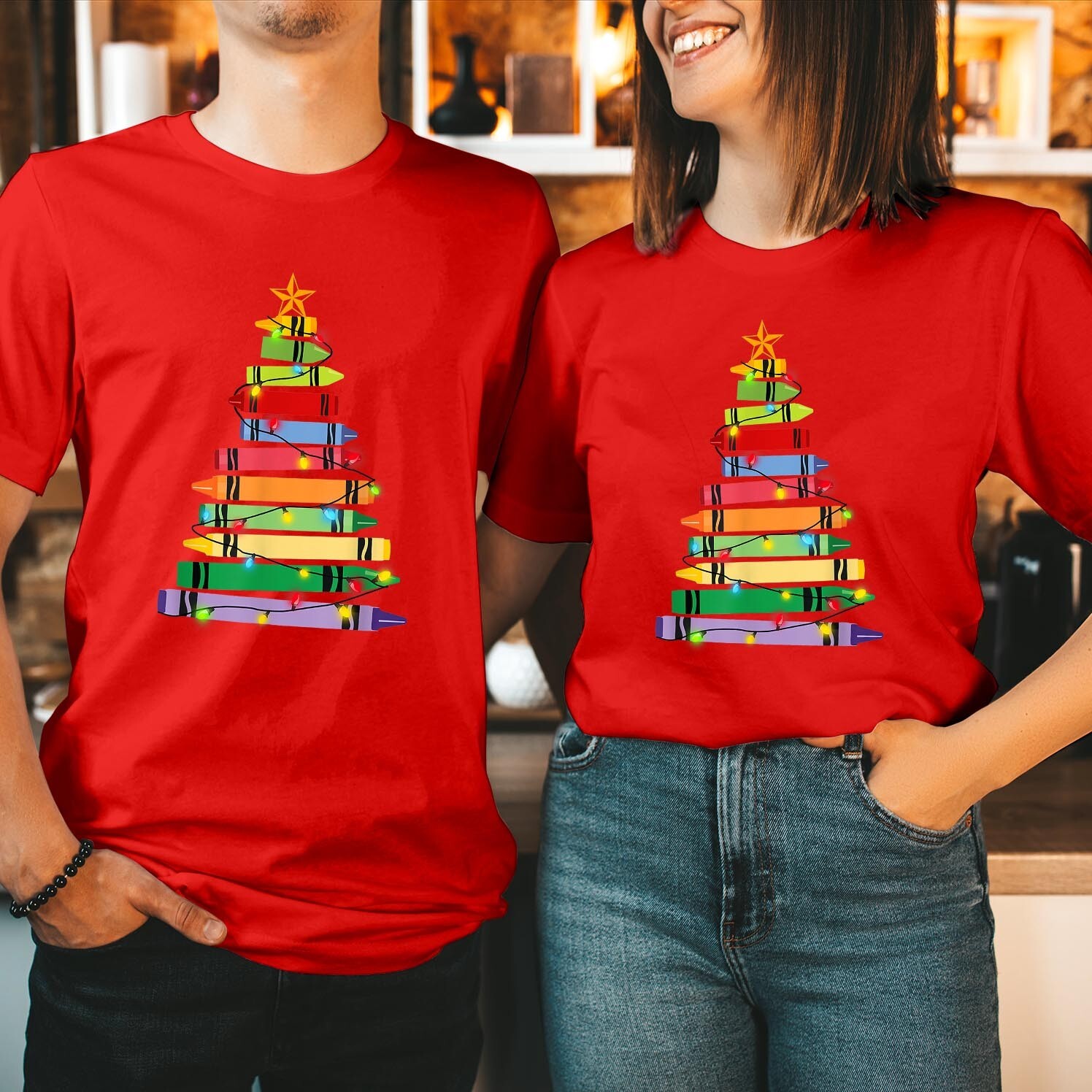 Crayon Christmas Tree T-Shirt Colorful Holiday Teacher Student Xmas Gift T-5171 gallery