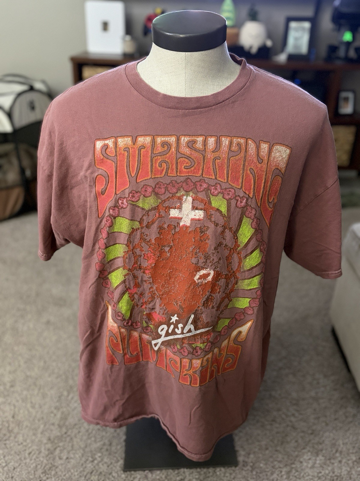Smashing Pumpkins Gish T-Shirt S/M Mens Maroon Grunge Band Distressed Oversized gallery