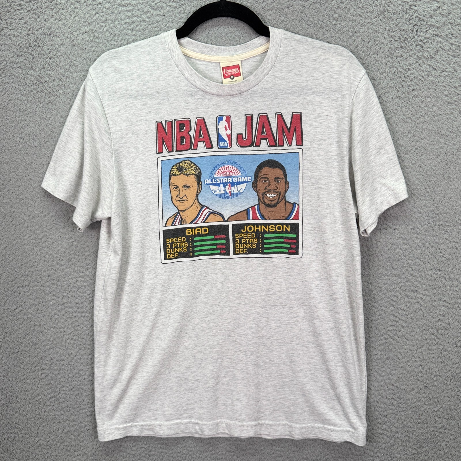 NBA Jam Tshirt Men M Gray Homage Larry Bird Magic Johnson Retro Classic USA MADE gallery
