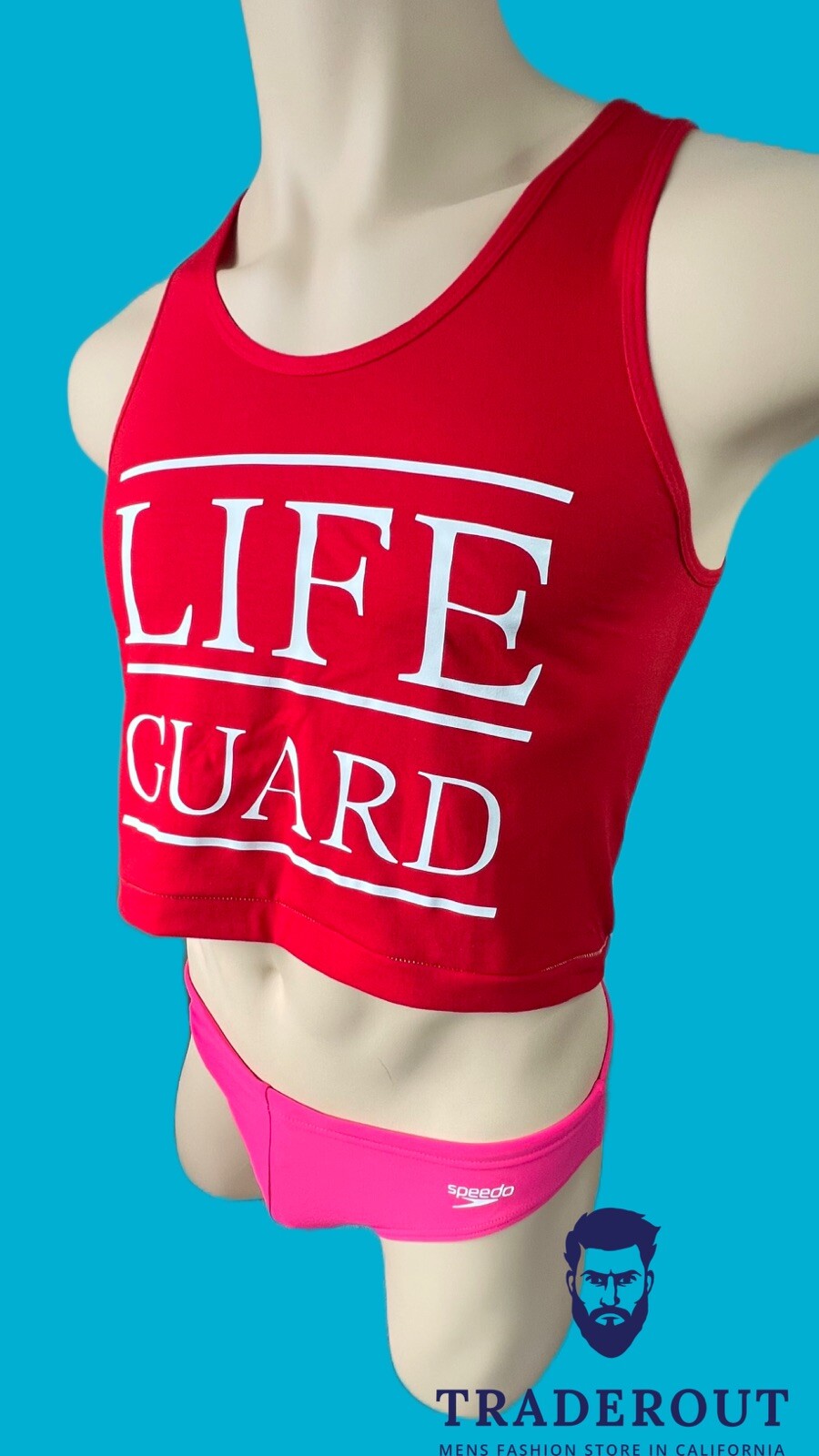 H.E.Arts Male LIFEGUARD custom print men red cotton Crop tank top gallery