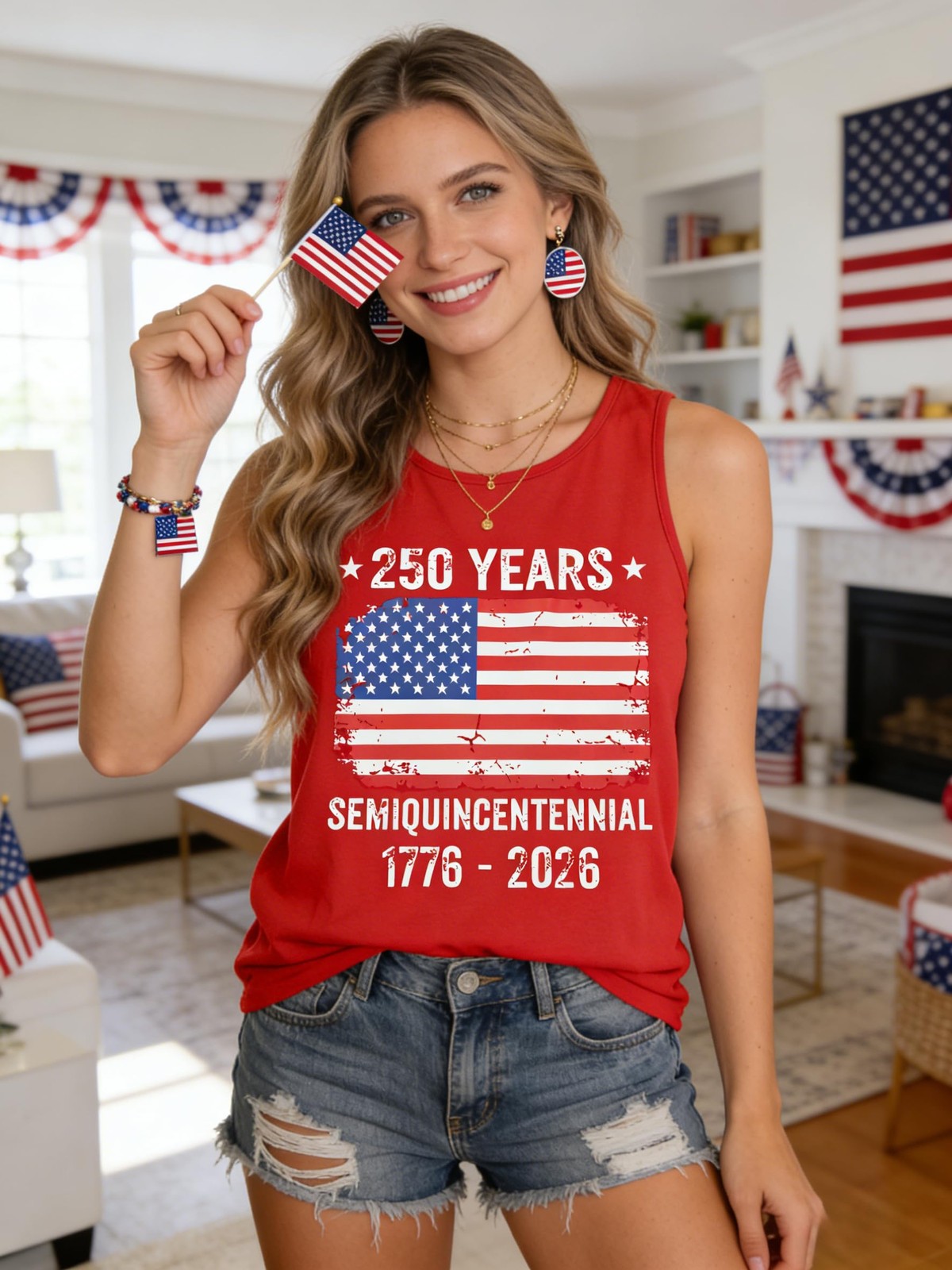250 Years American Anniversary Tank Top Women 4th of July Patriotic Sleeveles... gallery