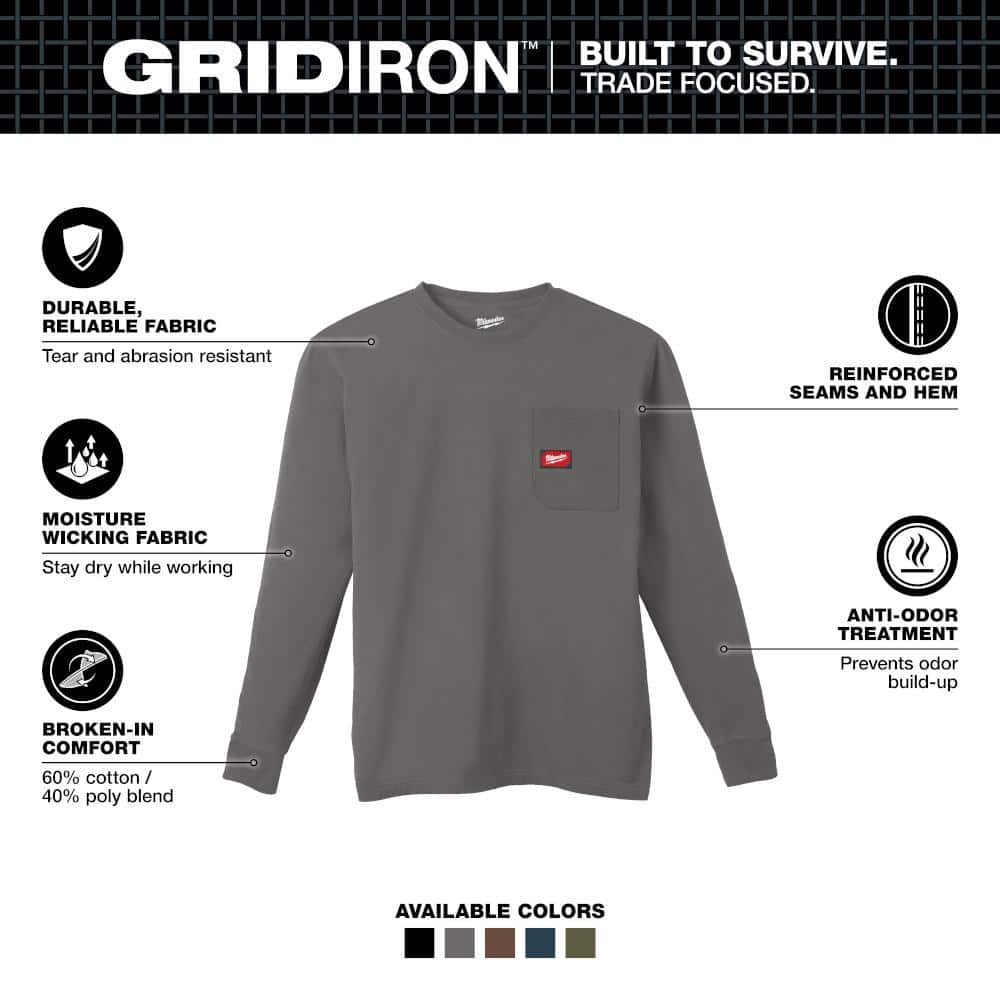 Milwaukee Men's X-Large Gray GRIDIRON Cotton/Polyester Long-Sleeve T-Shirt gallery