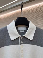 Thom Browne Polo — Wide-Striped, 100% Cotton, Short-Sleeve; Size M (Fitted Cut)