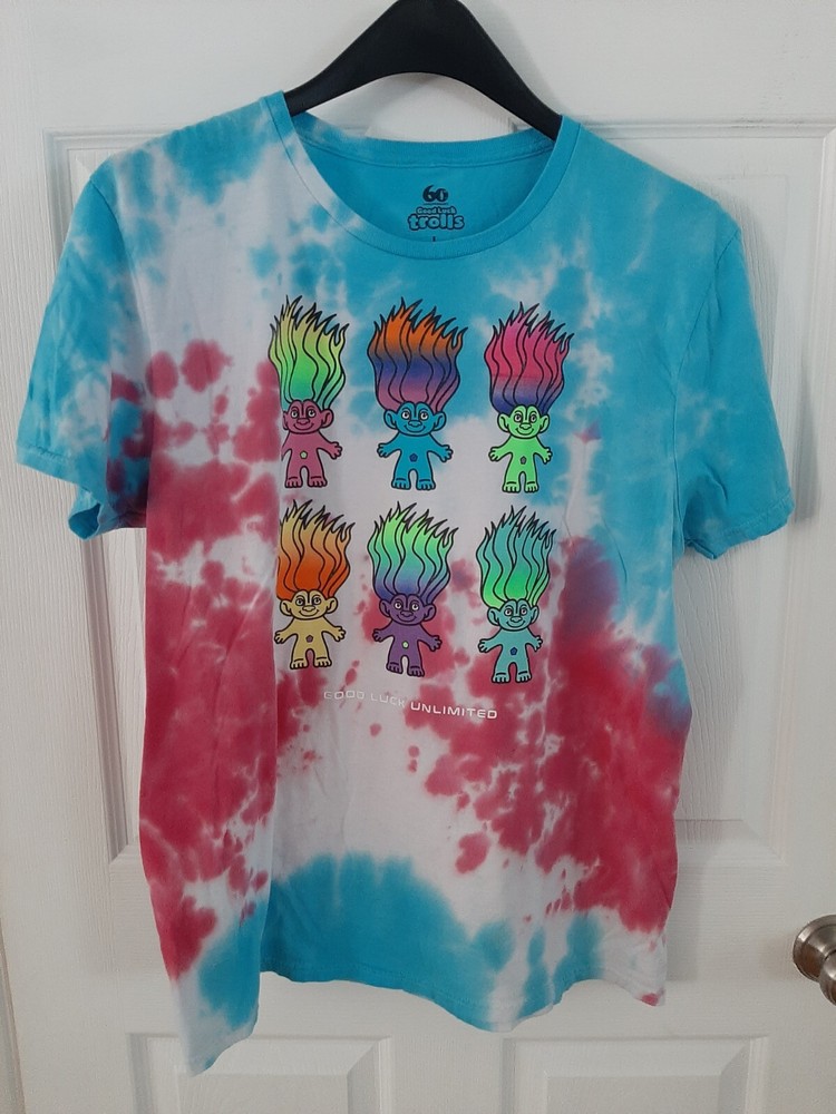 Men’s L 60th Anniversary Good Luck Trolls Tie-dye T-Shirt