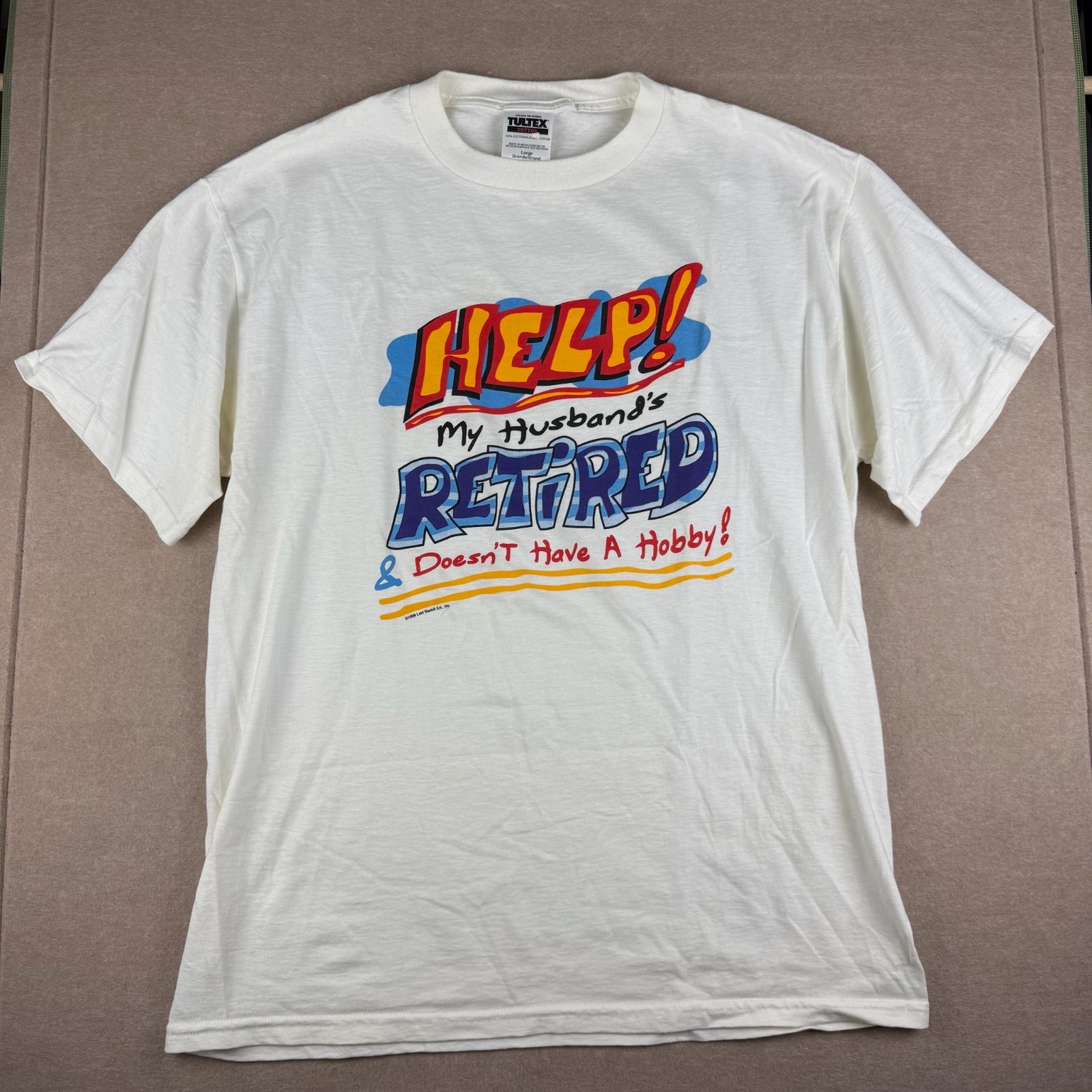 Vintage 1998 Retired Funny Shirt Mens L White Graphic Tultex Retired Statement gallery