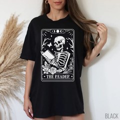 The Reader Tarot Card Shirt, Skeleton Reading Shirt, Unisex Tarot Card Shirt